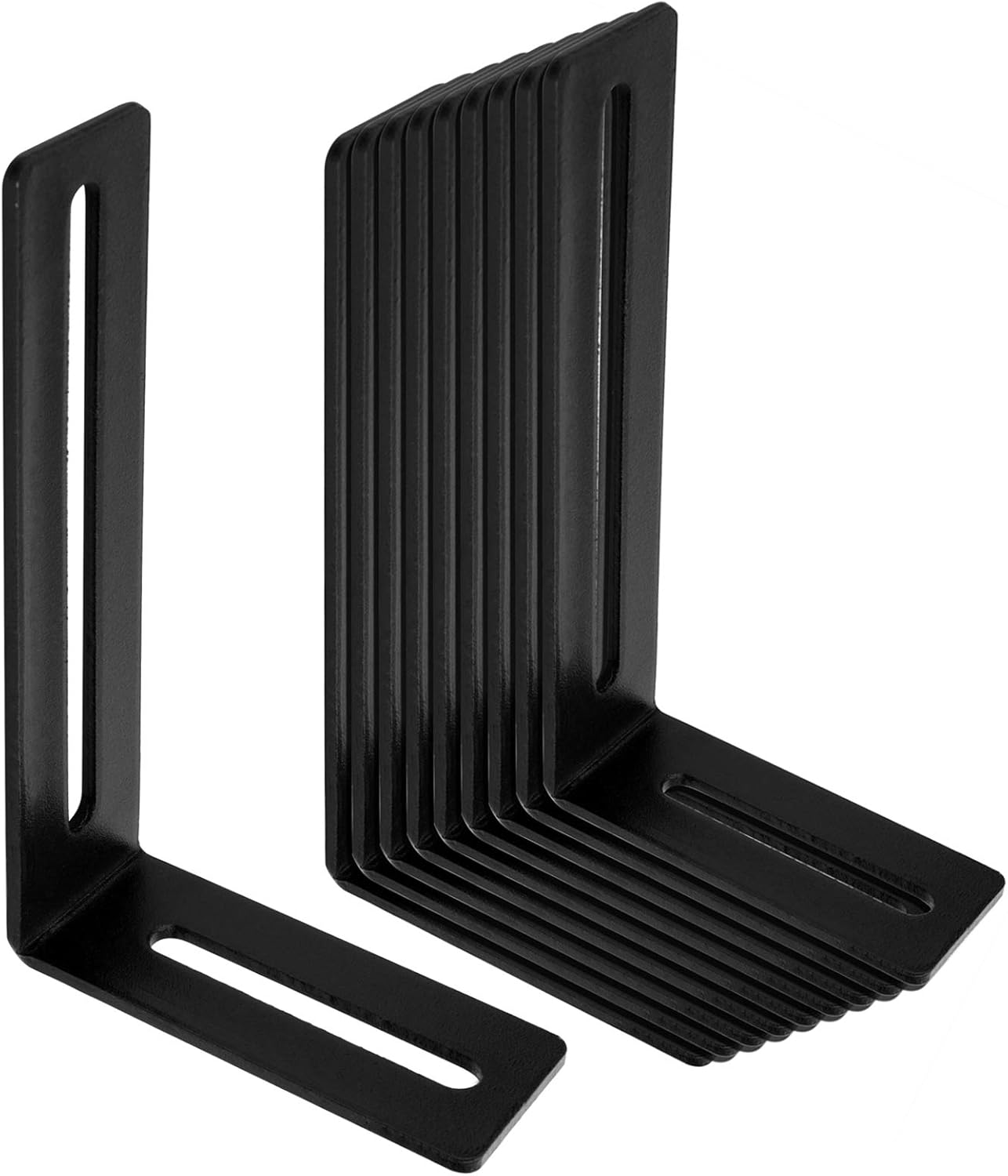 10 PCS 5-5/8" Black Adjustable L Corner Brace with Slot Fits 1/4" Bolt, Steel Angle Brackets, 1/8" Thick, Max Load 30 LB