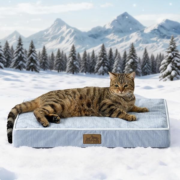 COZY KISS Panier Coussin Rafraîchissant pour Chiens Petite Taille, Q-Max>0,4 Lavable Tapis Chien, Orthopédique Lit pour Chiot Chat, Atmungsaktiv, Dehoussable, Antidérapant, 61X41x7.5cm, Bleu Clair - 1