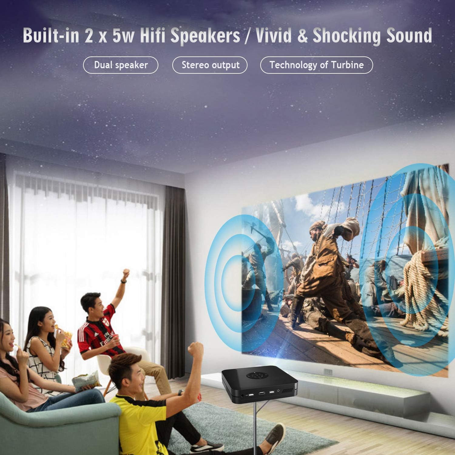 🔥 Crazy Deals DLP Projector TOUMEI K1, Portable Movie Projector High Bright 350-ANSI, Android Smart Video Projector Support 1080P 300 MAX WiFi BT 4.2 HDMI iOS Android Mirroring Electric Focus Large Speakers