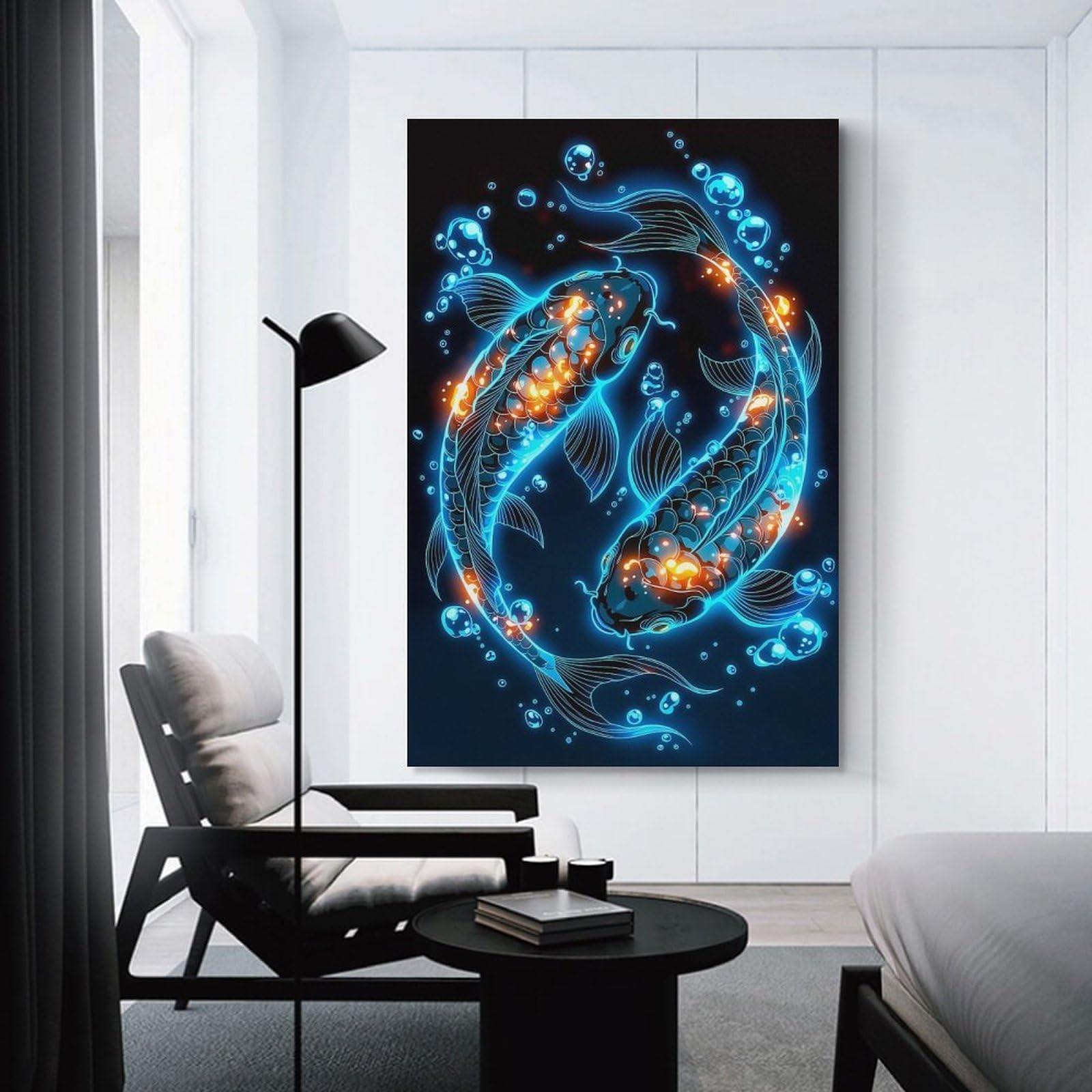 Junmoney Unframe-Style-24 Wall Picture Print Neon Koi Fish, 20X30inch(50X75cm), For Entrance Walls, Hall Decor Or Foyers, Home Artwork For First Impressions