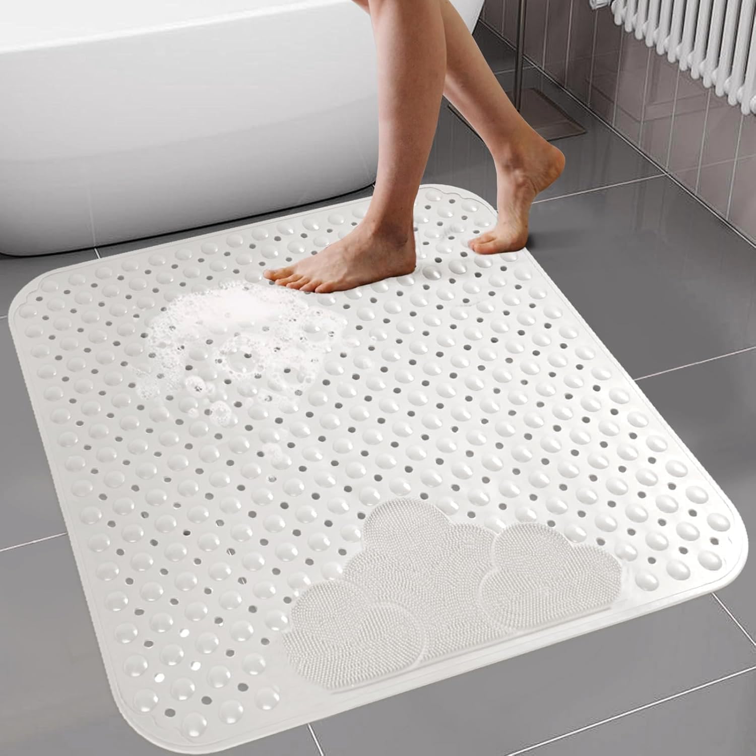 Alfombrilla de ducha antideslizante de 80 x 80 cm, TPE extra grande, alfombrilla antideslizante gruesa con ventosas, alfombrilla de ducha antideslizante pesada, alfombrilla para bañera, sin BPA