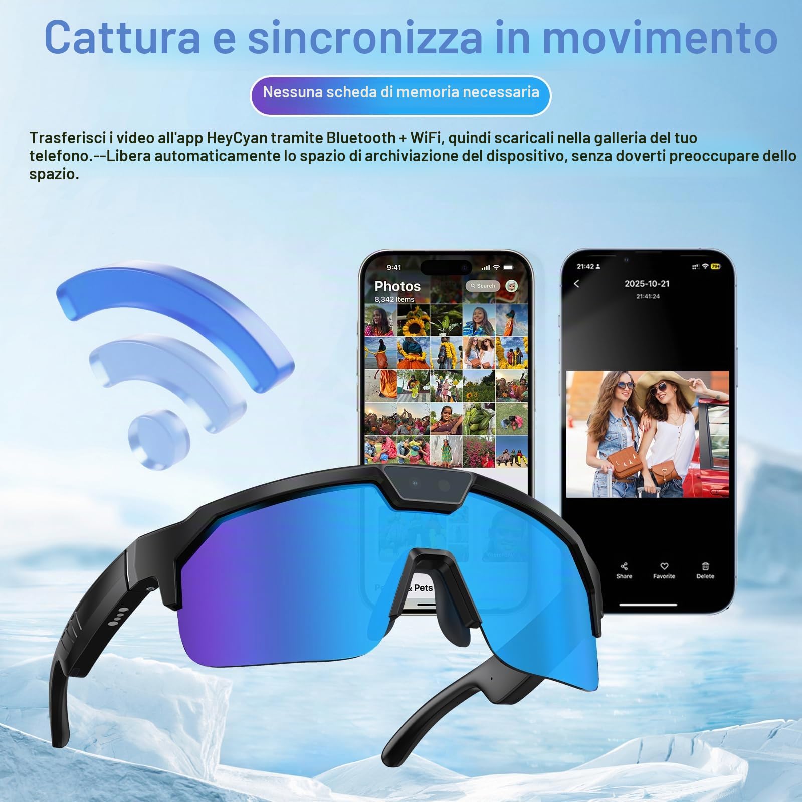 GenXenon Occhiali Intelligenti IA Con Camera, Occhiali-Camera 8 MP Con Registrazione Video, Occhiali Smart Con Altoparlanti Open-Ear, Occhiali Da Sole Con Fotocamera Per Ciclismo, MTB E Trekking