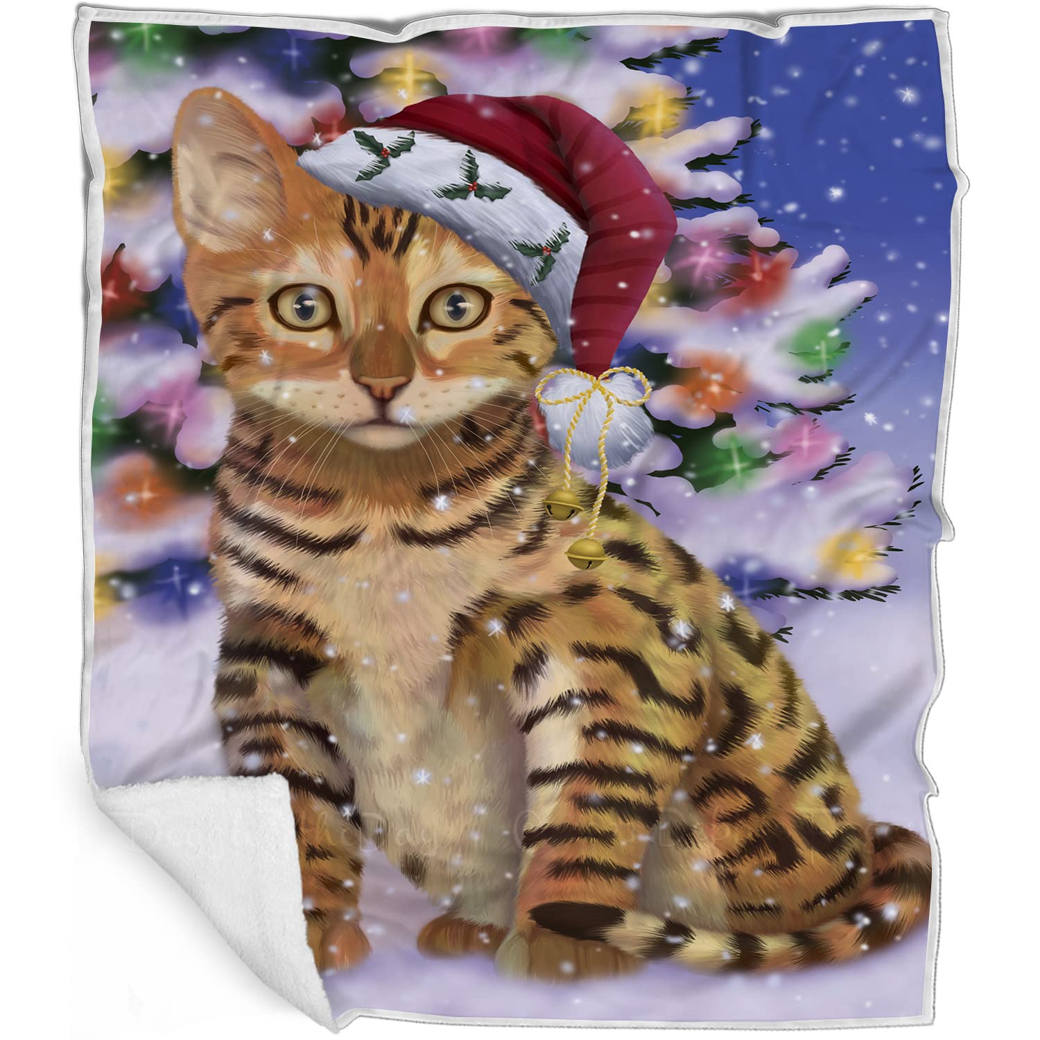 Doggie of the Day Chinese Li Hua Cat Blanket - Christmas Winterland Wonderland - Super Soft & Warm Pet Theme for Sofa or Bed, Warm Fleece, Sherpa or Woven Material, BLNKT88821 (50x60 Woven)