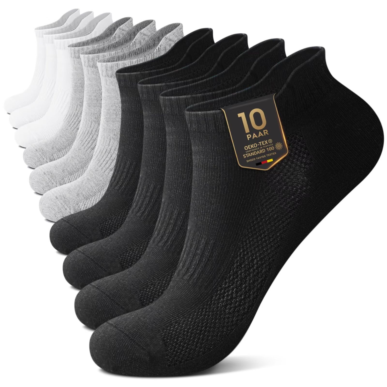 YouShow 10 Paar Sneaker Socken Damen Herren Sportsocken Kurze Atmungsaktiv Knöchelsocken Laufsocken Baumwollsocken Halbsocken