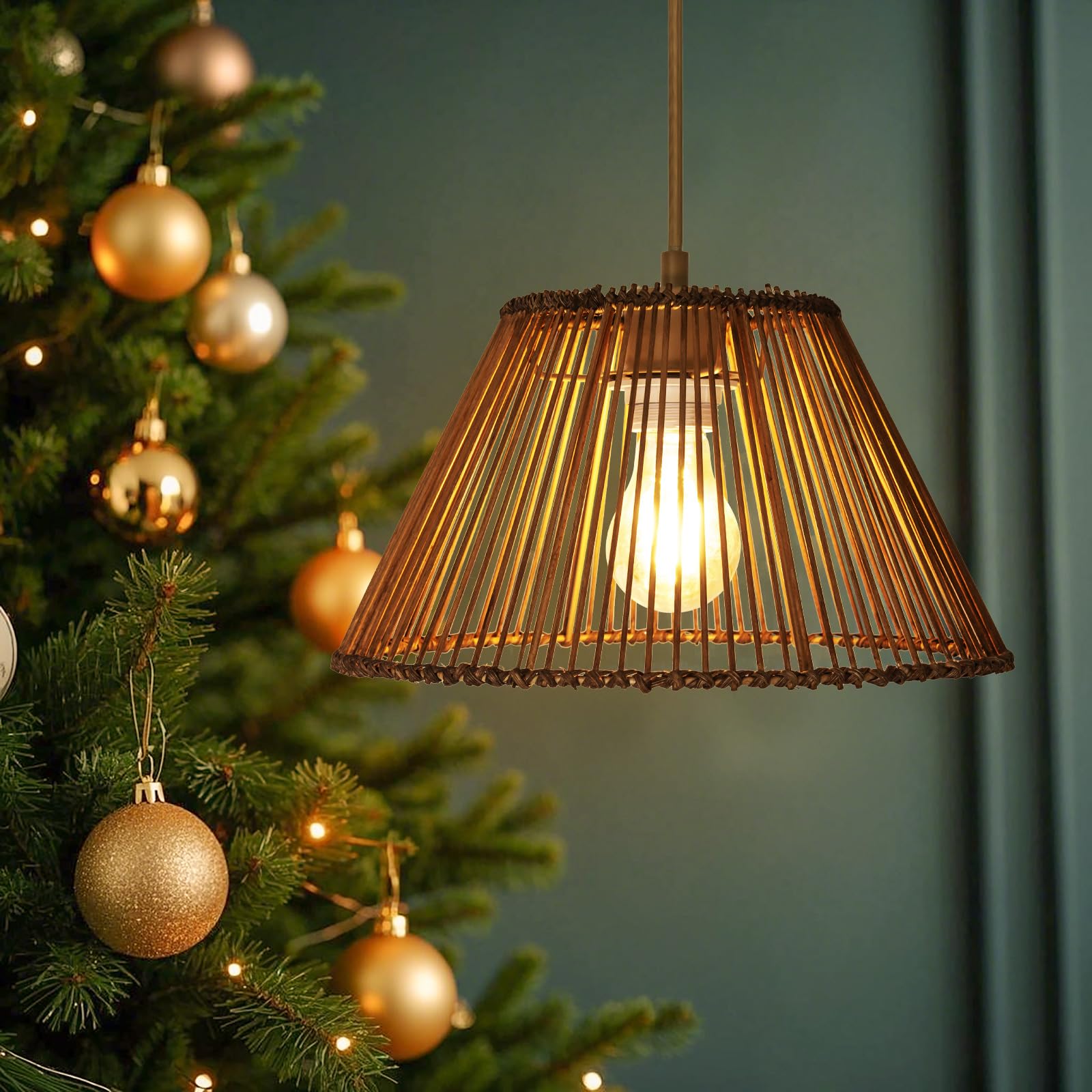 Klosz rattanowy, styl boho, kosz do lampy stołowej, lampa wisząca, lampa stojąca (2, ciemnobrązowy)