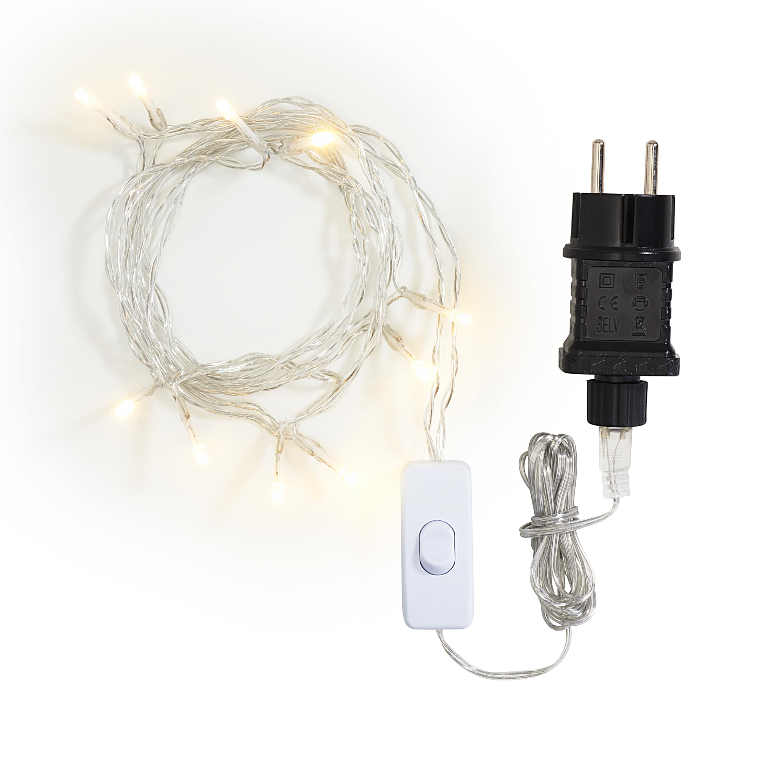 VBS LED-Lichterkette mit Schalter Kreisschaltung 10 LEDs warmweiß Kunststoff Metall Winterbeleuchtung Lichterkette 10 Lampen Kreisschaltung Schalter für stimmungsvolle Dekoration Kabel Transparent Beleuchtung