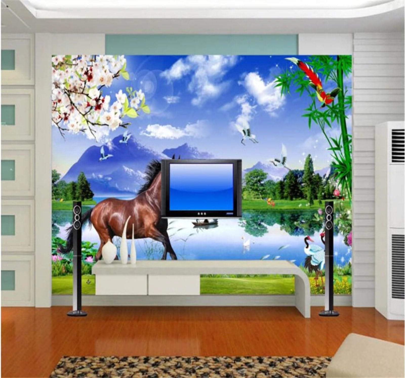 XLMING Fresh Beautiful Landscapes Animals Scenery 3D Wallpaper Luxury Silk Study Dining Feature Sofa Grey Bedroom Living Room Tv Decorative Wall-200cm×140cm