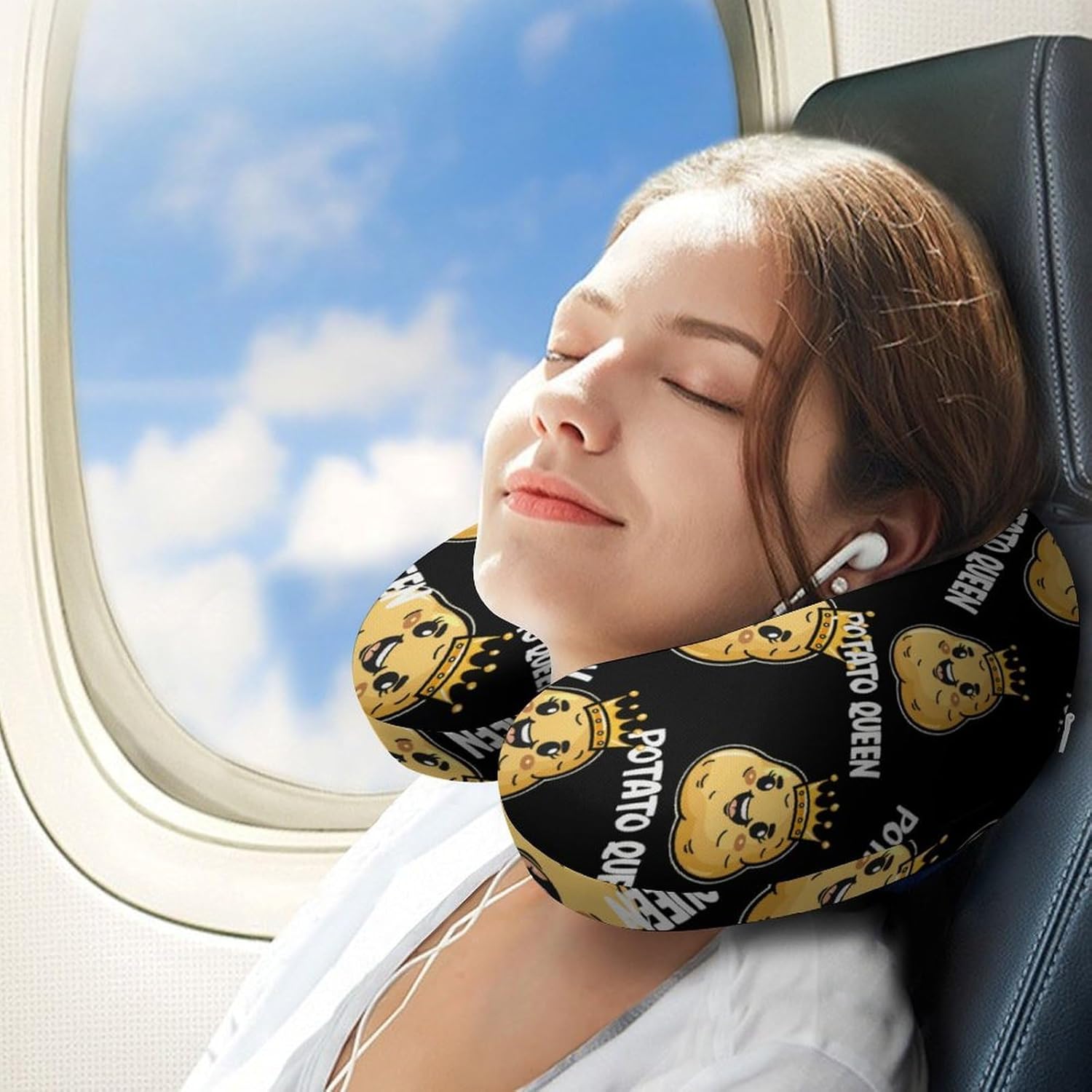Potato Queen Travel Pillow U Shape Neck Pillow Washable Pillowcase for Sleeping Chair