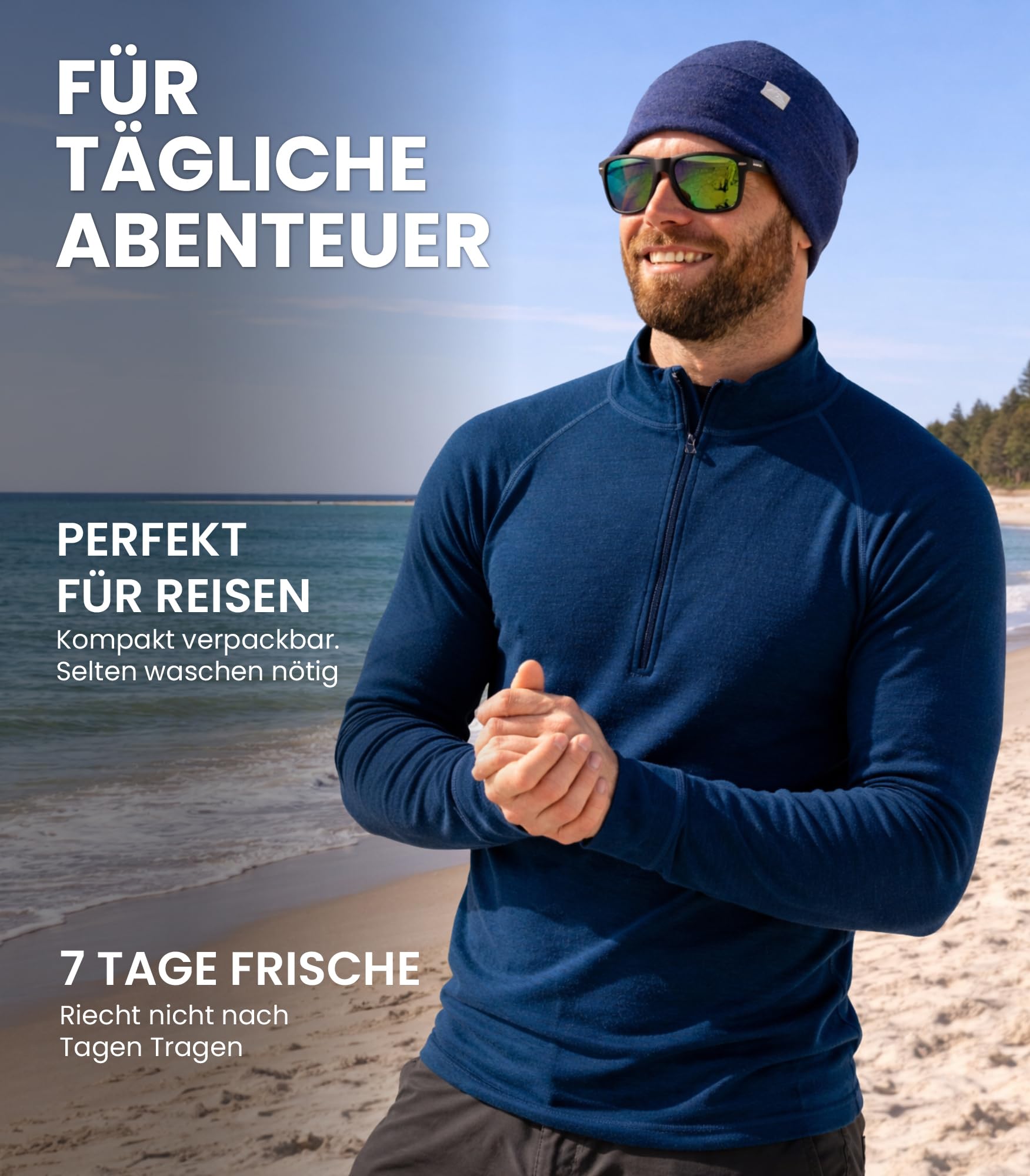 Merino.tech 100% Merinowolle Half Zip Pullover Herren – Atmungsaktiv Merino Unterwäsche Herren mit Reißverschluss
