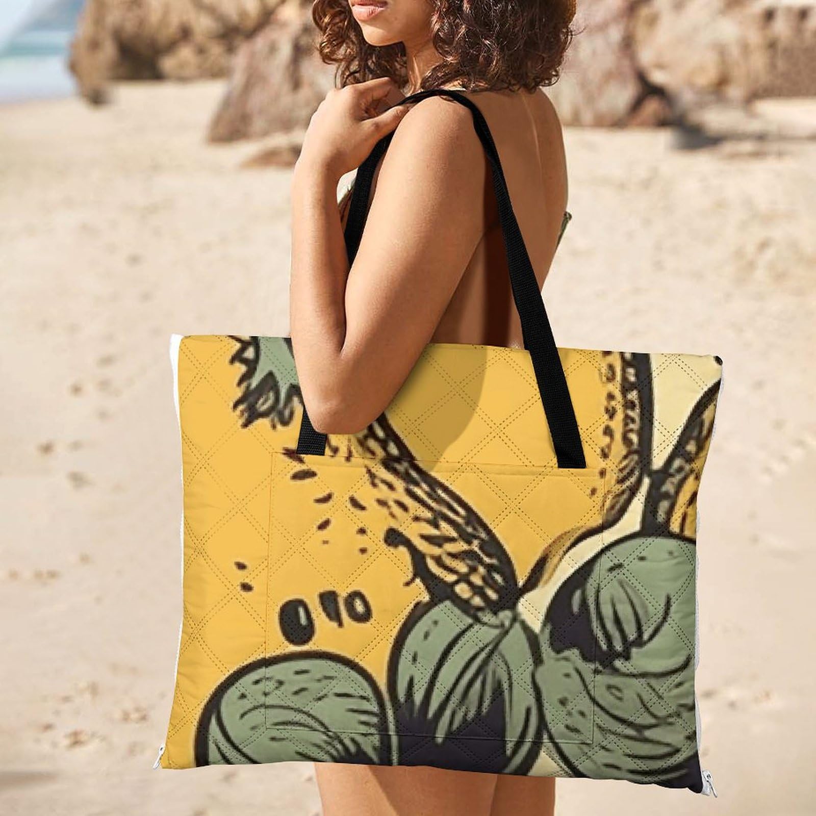 Manta de picnic de frutas y hojas, lavable a máquina, 200 cm x 200 cm, extragrande, impermeable y resistente a la arena, plegable, compacta, para playa, extragrande, para acampar en primavera y verano