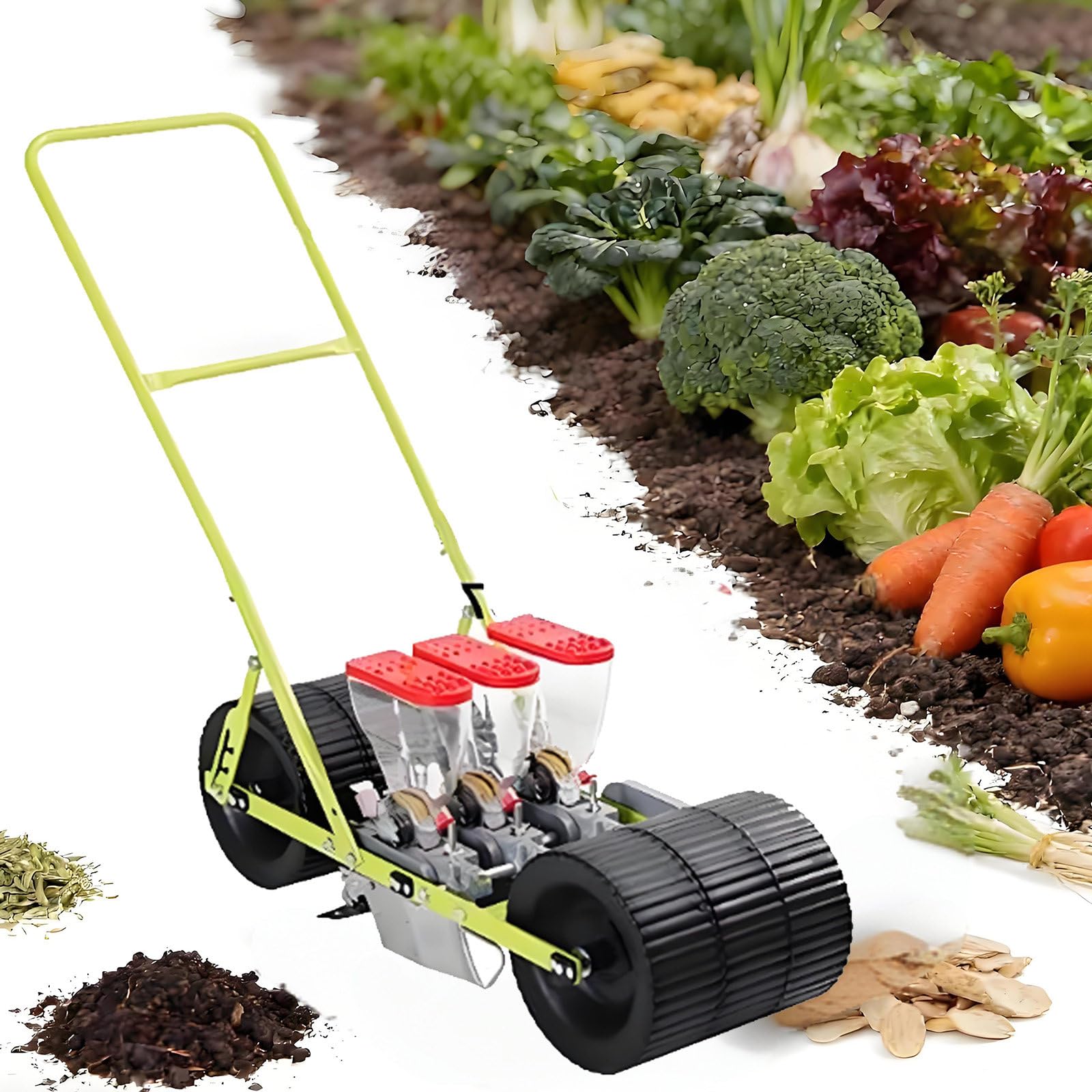 SICWEDIM Single Row Precision Seeder, Portable Manual Seeder Hand-Push Garden Seeder, Garden Corn Soybean Seeder, Hand Tool for Home Gardening and Farm Use (3Rows)