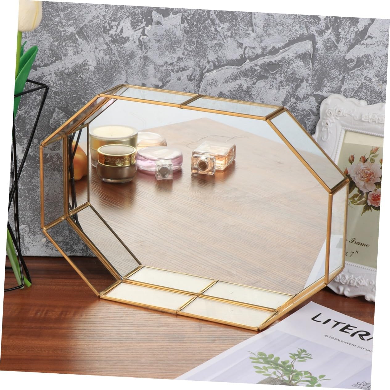 BESPORTBLE Copper Glass Storage Tray Decorative Vanity Mirror Organizer for Jewelry Elegant Glass Dish with Stylish Design for Home Decor and Jewelry Storage