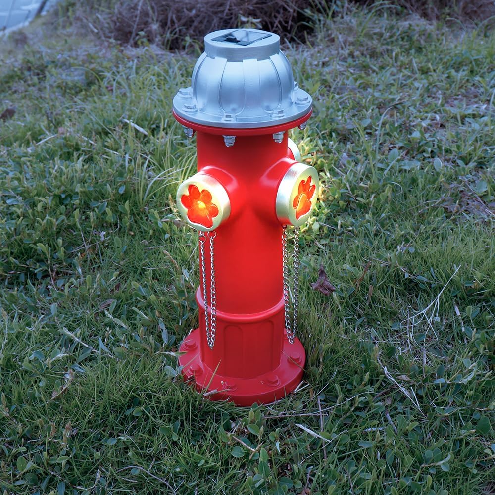 Fake Fire Hydrant Statues for Dogs to Pee On, Solar Light Fire Hydrant with Glowing Paw Prints for Garden Statues Lawn Outdoor Decorations, 14.5" Tall