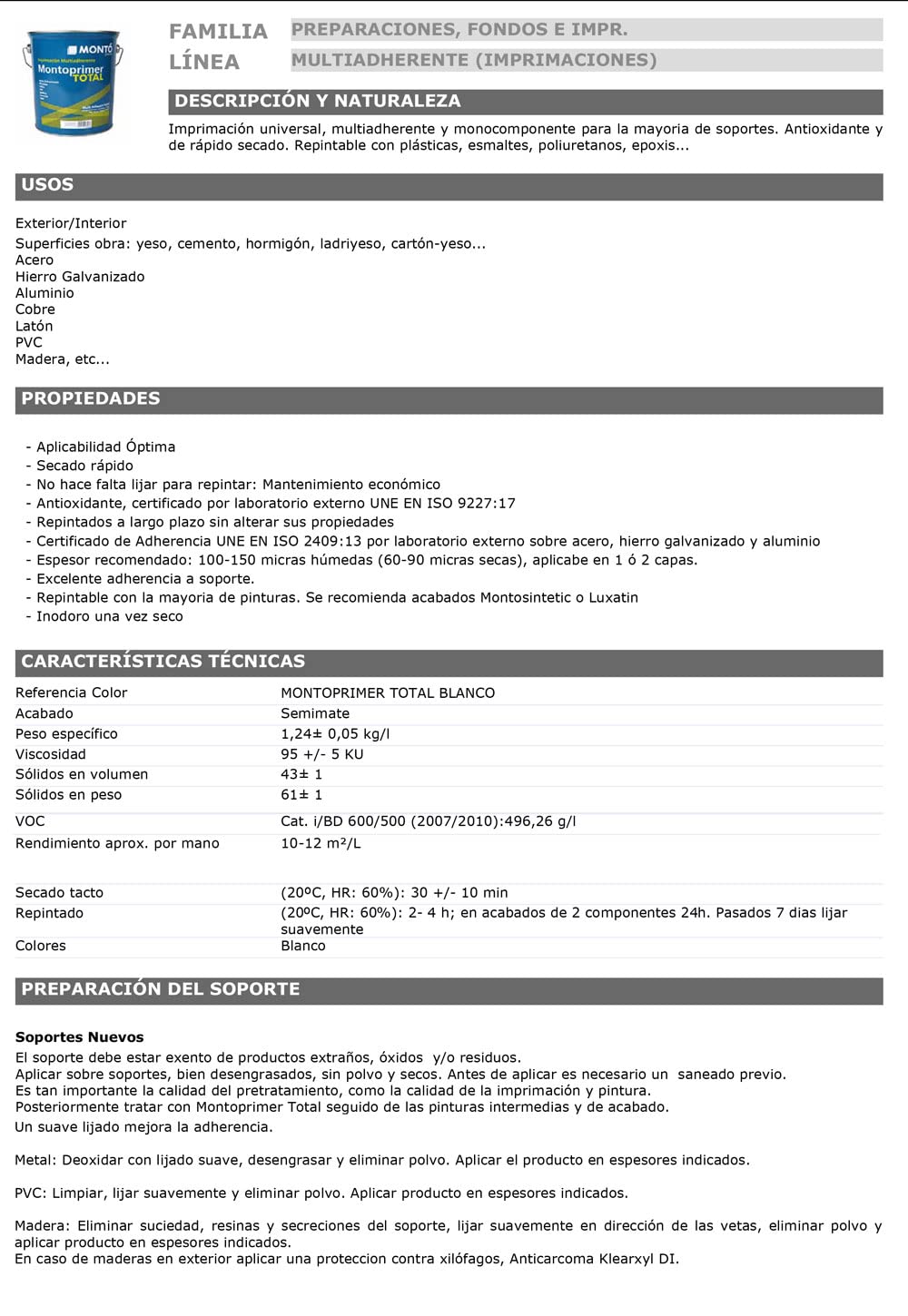 Imprimación Universal al disolvente Montoprimer Total (Blanco 102, 4L)