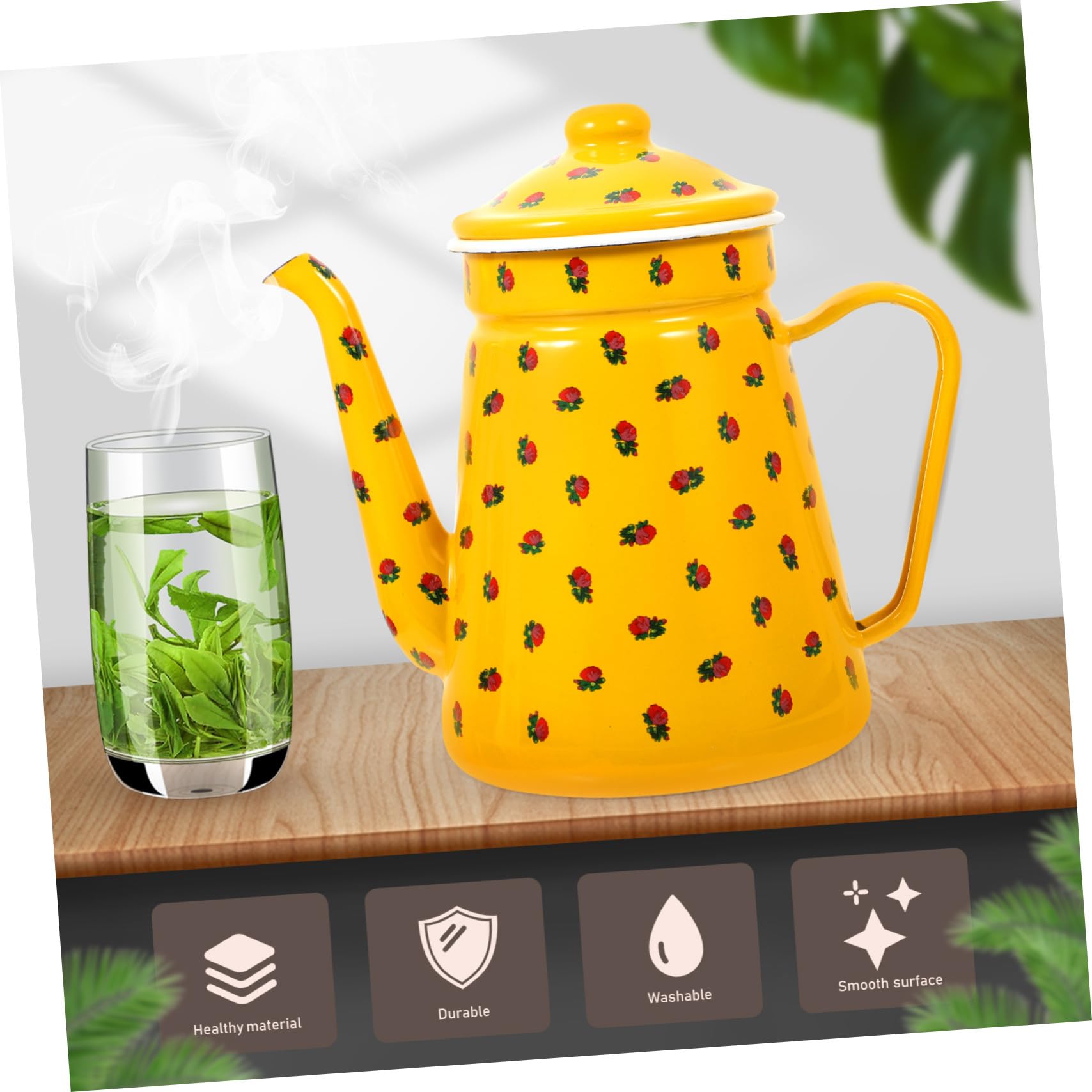 Mobestech Hervidor de Agua Esmaltado Vintage de 1.5L para Oficina y Hogar, Tetera Práctica y Fácil de Limpiar, Adecuado para Aficionados al Té