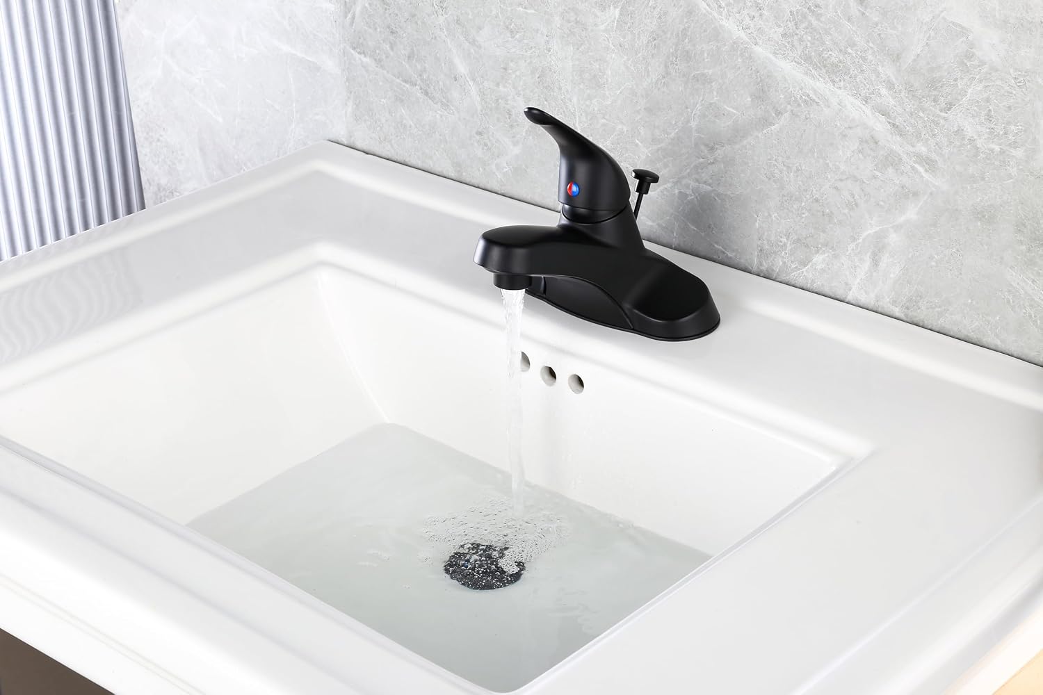 Matte Black Bathroom Faucet 3 Hole Installation,Single Handle Bathroom Sink Faucet with Plastic Drain Assembly and Water Supply Lines,F-3503-MT