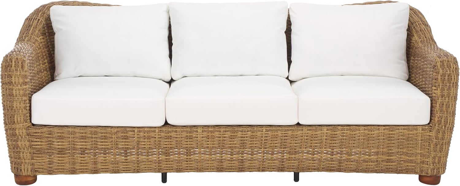 SAFAVIEH Couture Outdoor Collection Melbourne Natural/White Cushion Wicker Sofa