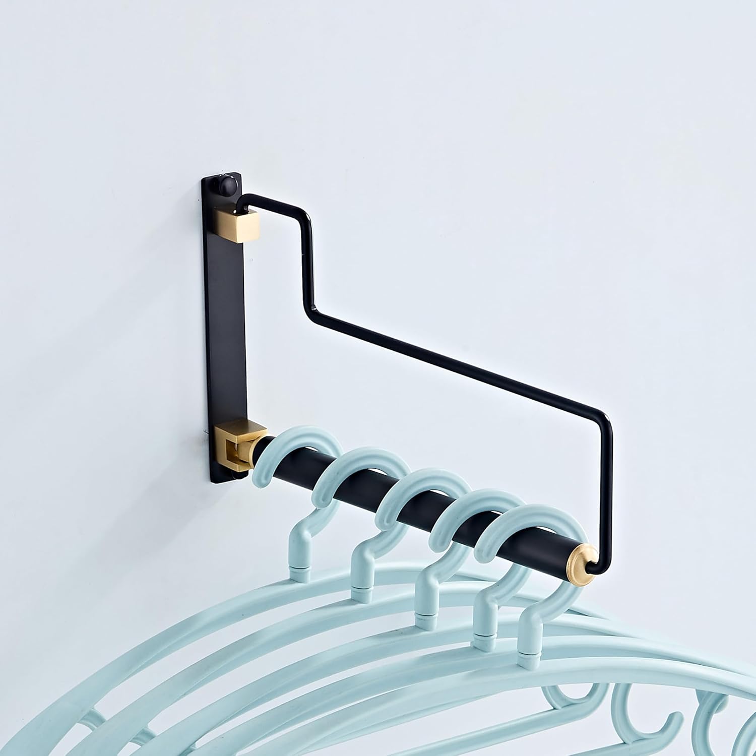 Folding Clothes Hanger Drying Rack Black Wall-Mounted Clothes Organizer for Laundry Room Closet Storage