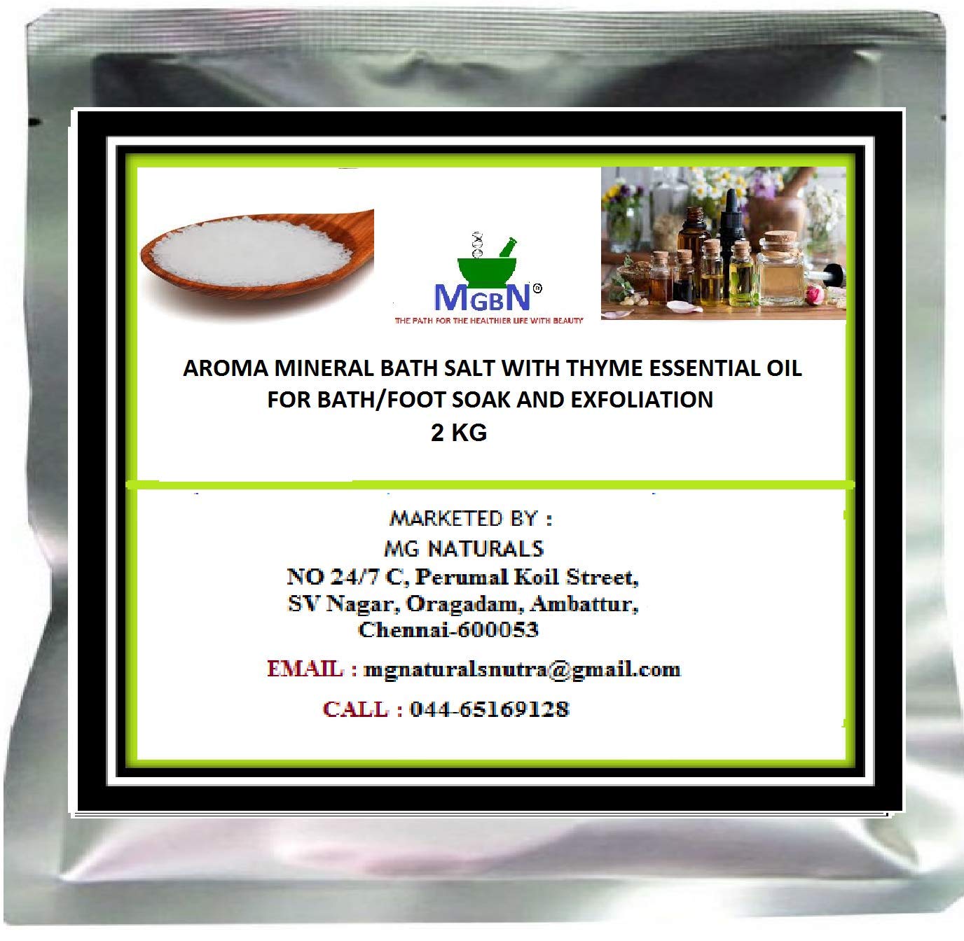 Aroma mineral bath salt with thyme essential oil for bath/foot soak and exfoliation 2 kg (Free 1 gm Lavender Powder)