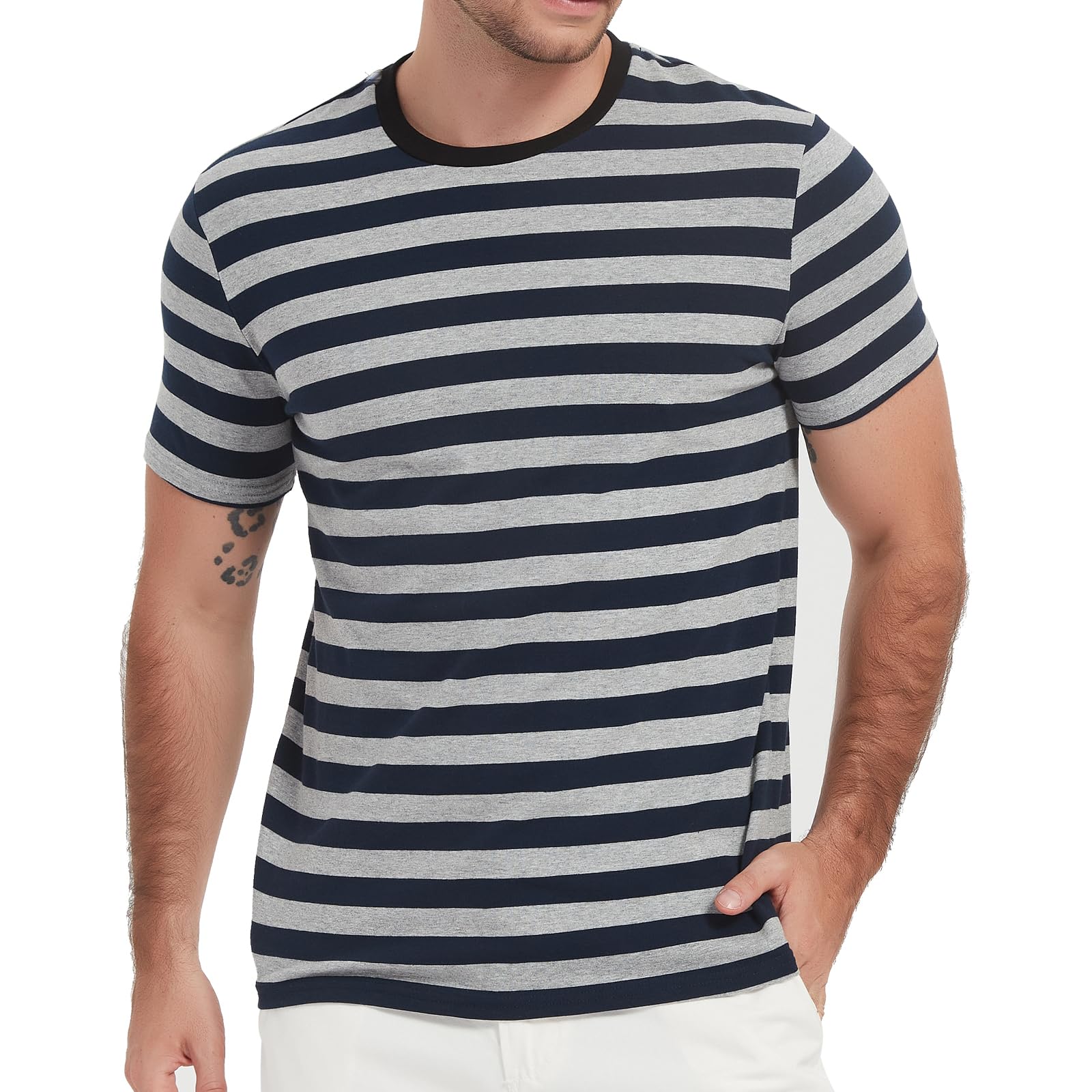 Herren Shirt Gestreiftes Langarm Marine Shirt Long Sleeve Leicht Basic mit Rundhals Mode Kleidung Langarmshirts Herren