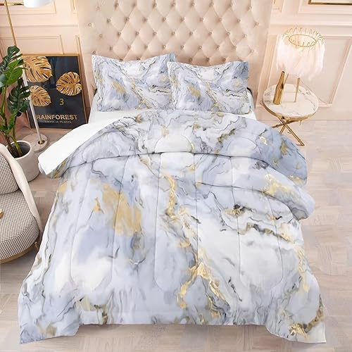 Miniatura 5 de Juego de edredón de mármol abstracto colorido, tamaño King, para adolescentes y niñas, juego de ropa de cama acolchado de arte abstracto de mármol 1