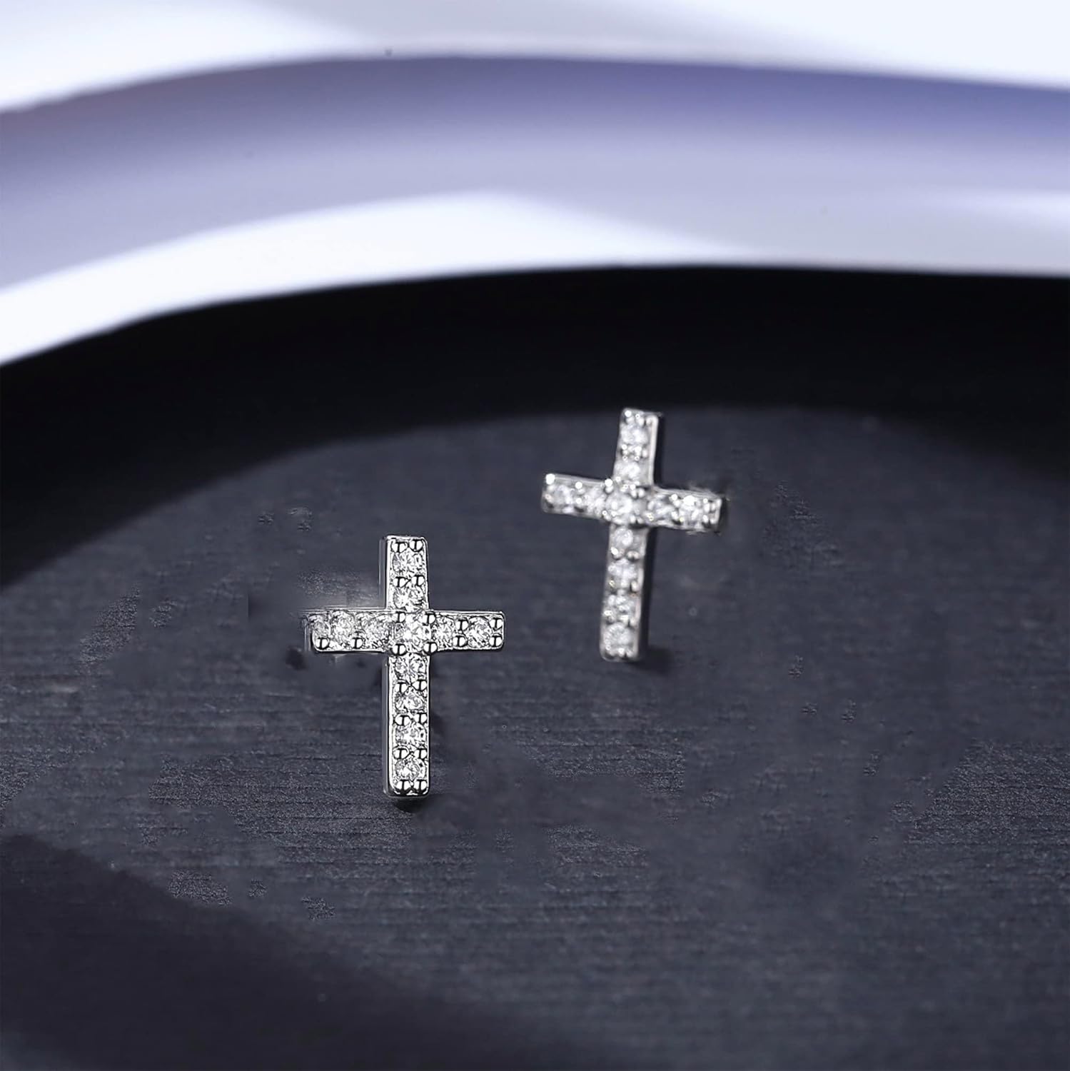 Silver Small Cross Stud Earrings, Hypoallergenic Stainless Steel CZ Cross Earrings for Women Men - Image 4