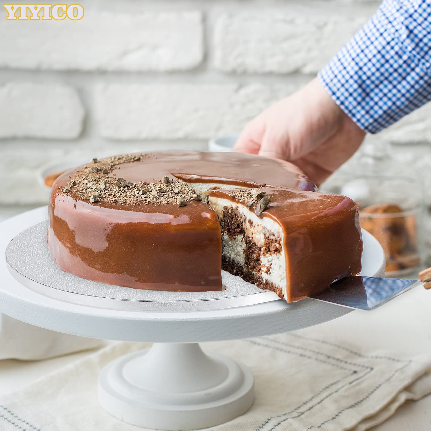 5 stuks Cake Boards - Taartenplateaus - Taartenonderlagen, 30 cm/12 inch diameter, 12 mm dik, golfkarton met aluminiumfolie coating, geschikt voor 8-11 inch taarten en desserts