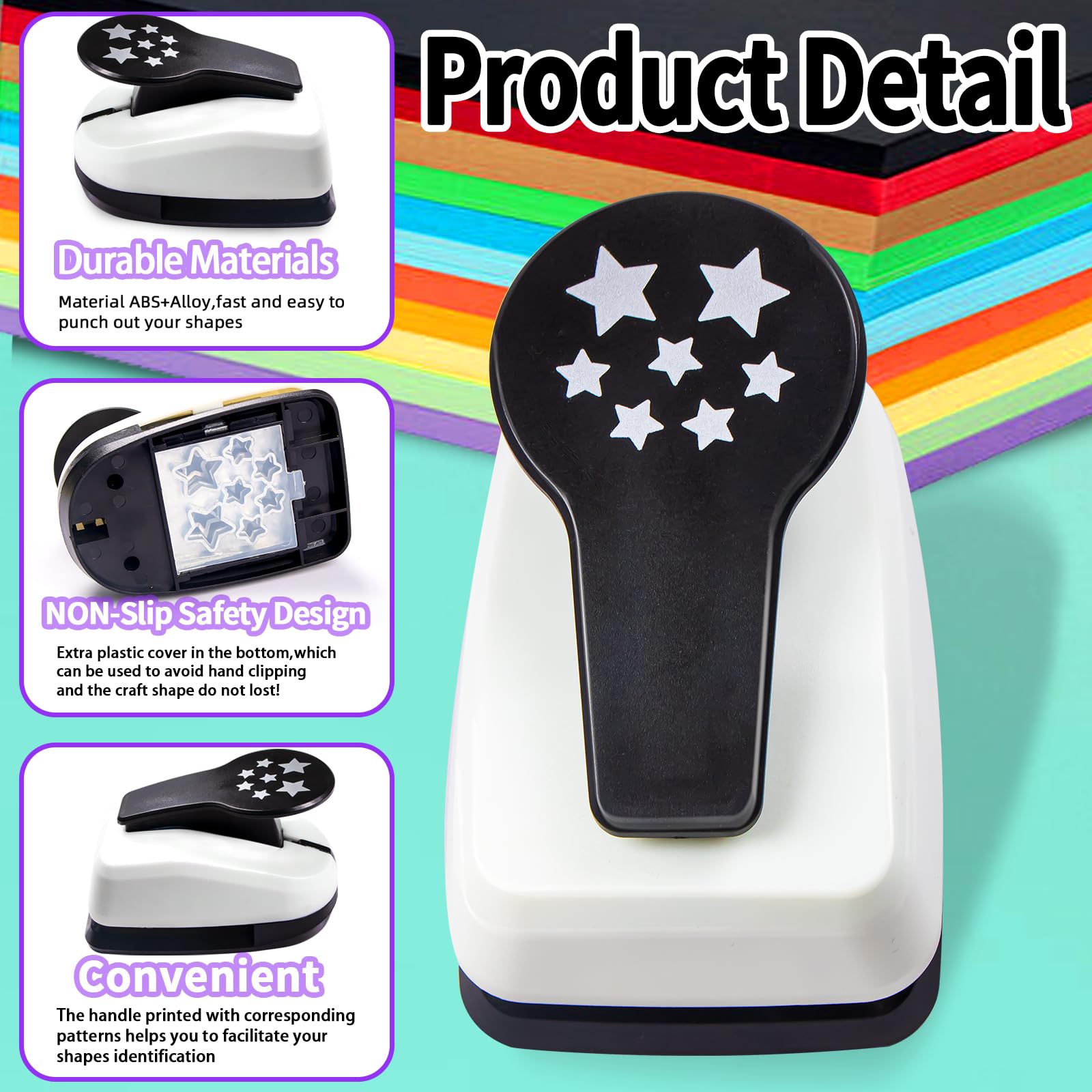 Perforatrices étoiles Pour Scrapbooking - Lot De 3 Tailles (5 Cm, 2,5 Cm, 1,5 Cm) - Portable, Manuel - Pour Cartes, Albums, Bricolage - 6