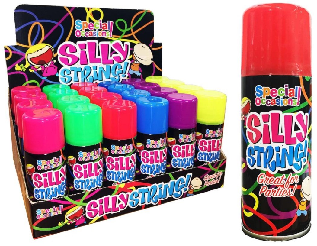 Silly String Spray 24 X 200ml Mixed Colours Celebrate Decorate Bugsy Party Wedding Festival Fun Crazy Special Occasions