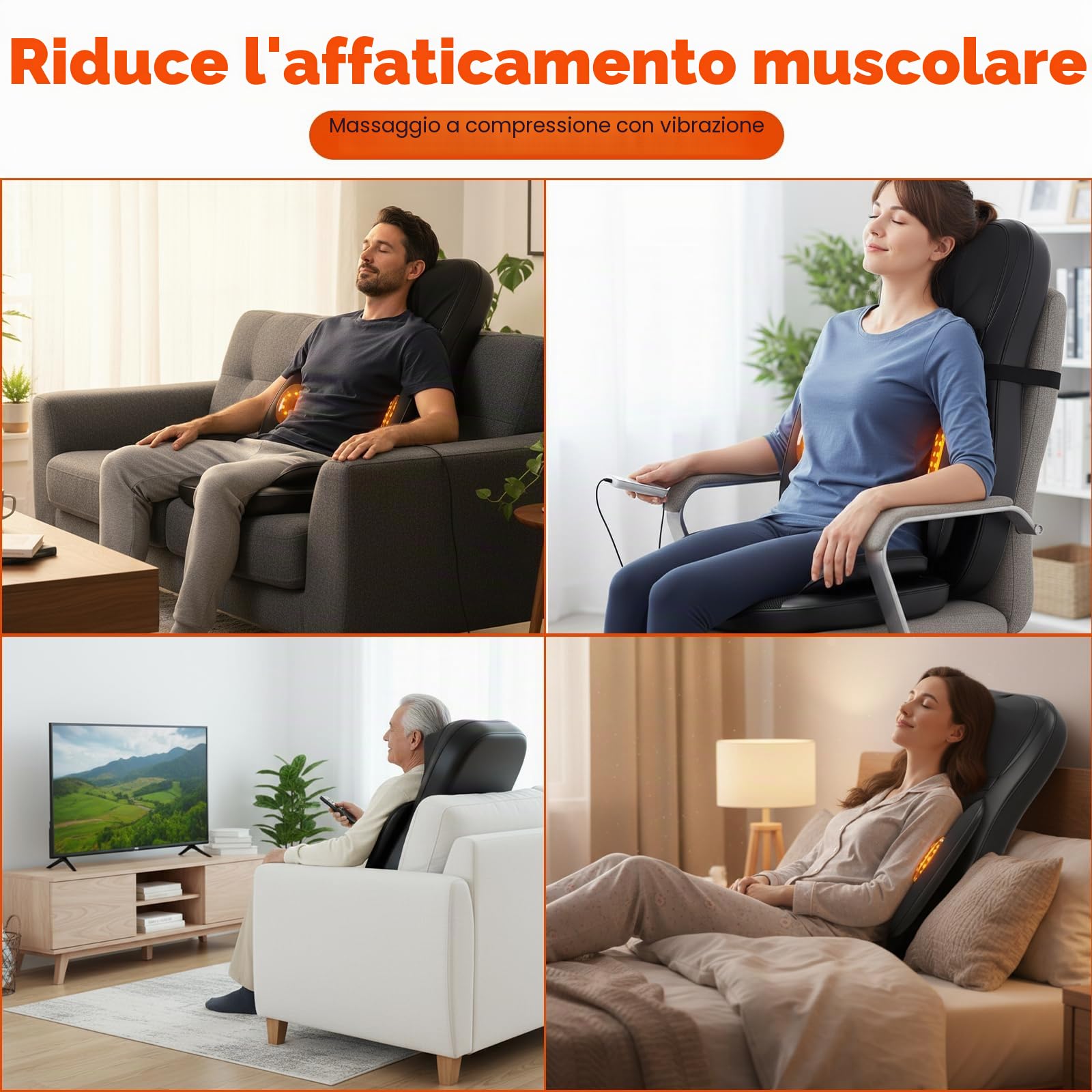 Shiatsu Tappetino da massaggio Schiena con Calore,2D/3D Shiatsu Massaggiatore Elettrico con Compressione d’Aria, Poltrona Massaggiante Professionale per Corpo a Casa o da Ufficio