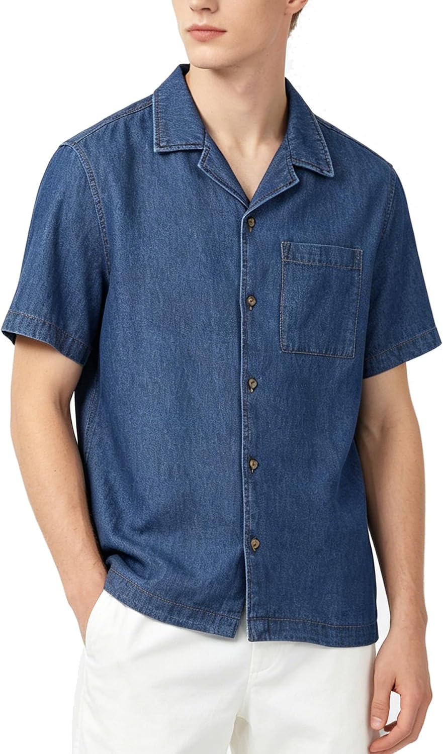 BOGARI Men's Short Sleeve Casual Shirts 100% Cotton Cooling Button Down Untucked Shirt for Summer Office Beach Daily