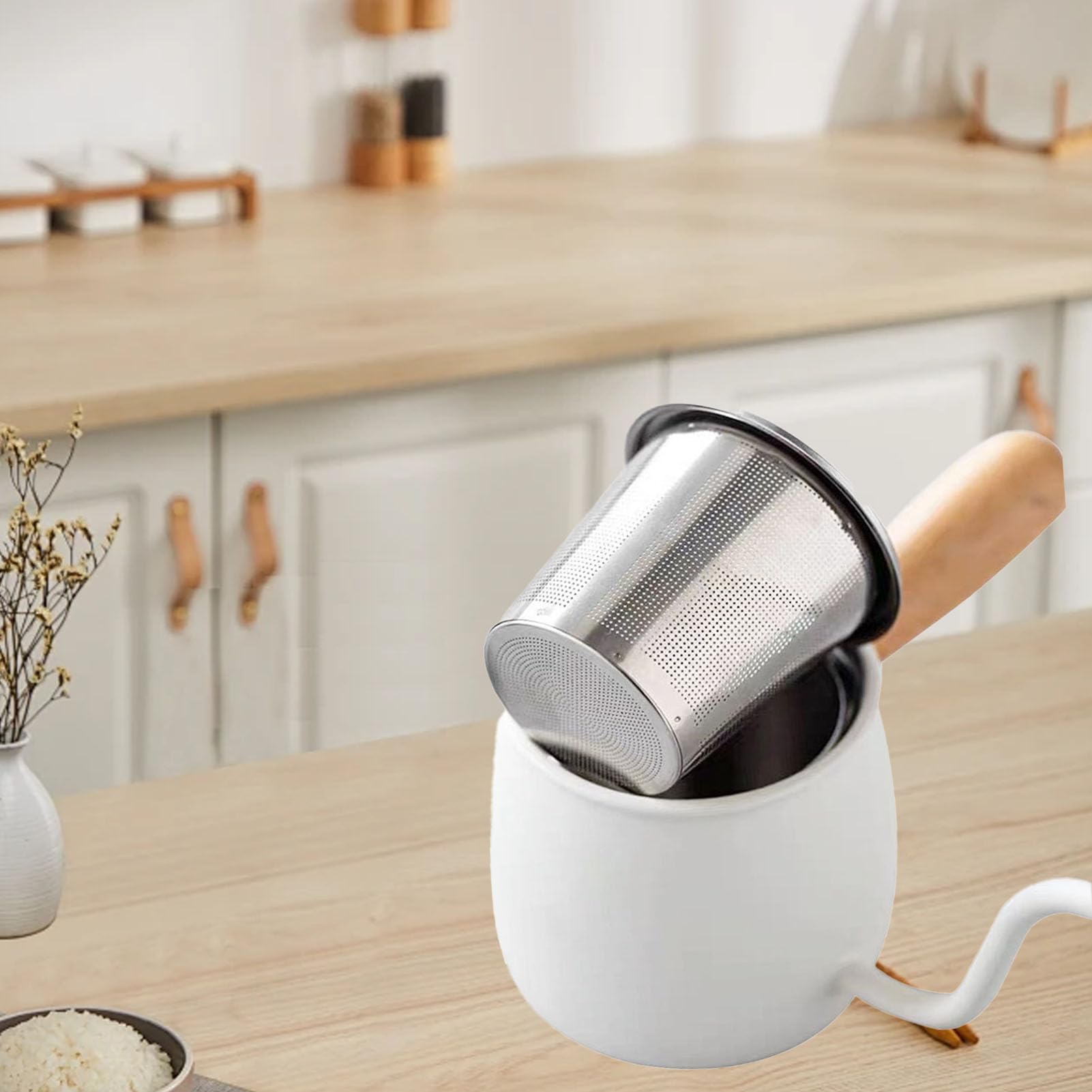 Agatige Bollitore a collo d'oca da 350 ml, caffettiera in acciaio inox 304 per alimenti con coperchio, bollitore a goccia manuale per versare con precisione, teiera a goccia manuale (Bianca)