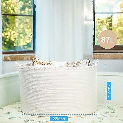 Miniatura 3 de Homlikelan Cesta de lavandería extra grande, cesta tejida con asas, cesta de manta para sala de estar, cesta de almacenamiento grande para ropa,