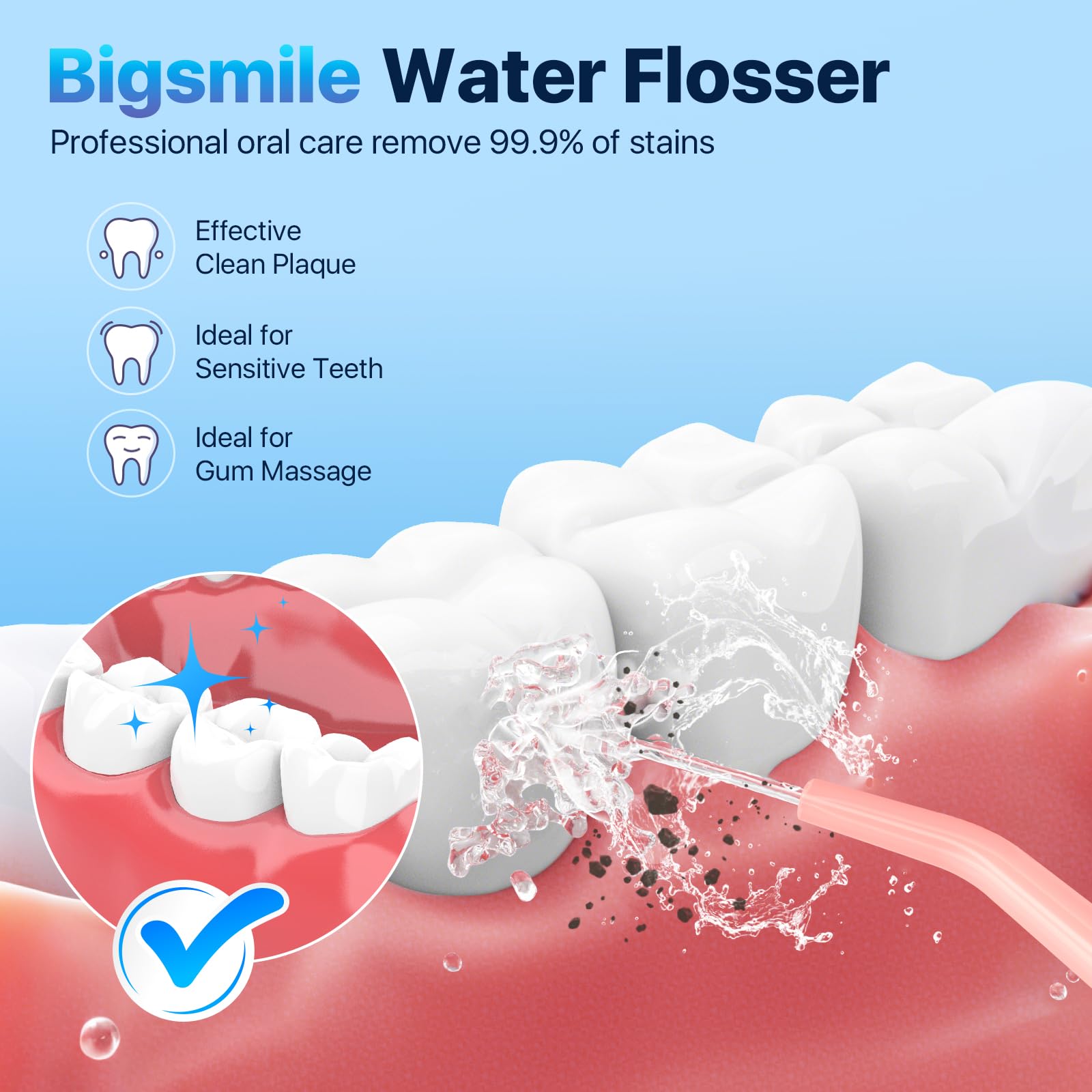 Bigsmile Water Flosser for Teeth Electric Oral Irrigator, Cordless Water Flosser, USB Rechargeable, IPX7 Waterproof - Image 2
