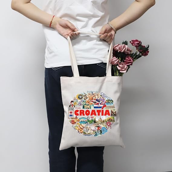 MNIGIU Croatia Tote Bag Croatia Gift C-roatia Souvenir Gi-ft C-roatia Travel G-ift For Tourist Moving to Cr-oatia Gift (Cro-atia Tote)