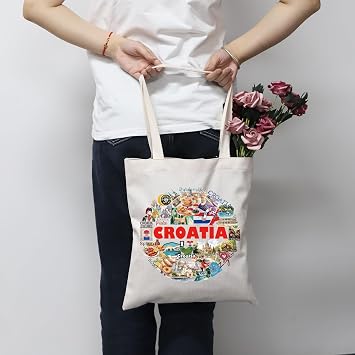 MNIGIU Croatia Tote Bag Croatia Gift C-roatia Souvenir Gi-ft C-roatia Travel G-ift For Tourist Moving to Cr-oatia Gift (Cro-atia Tote)