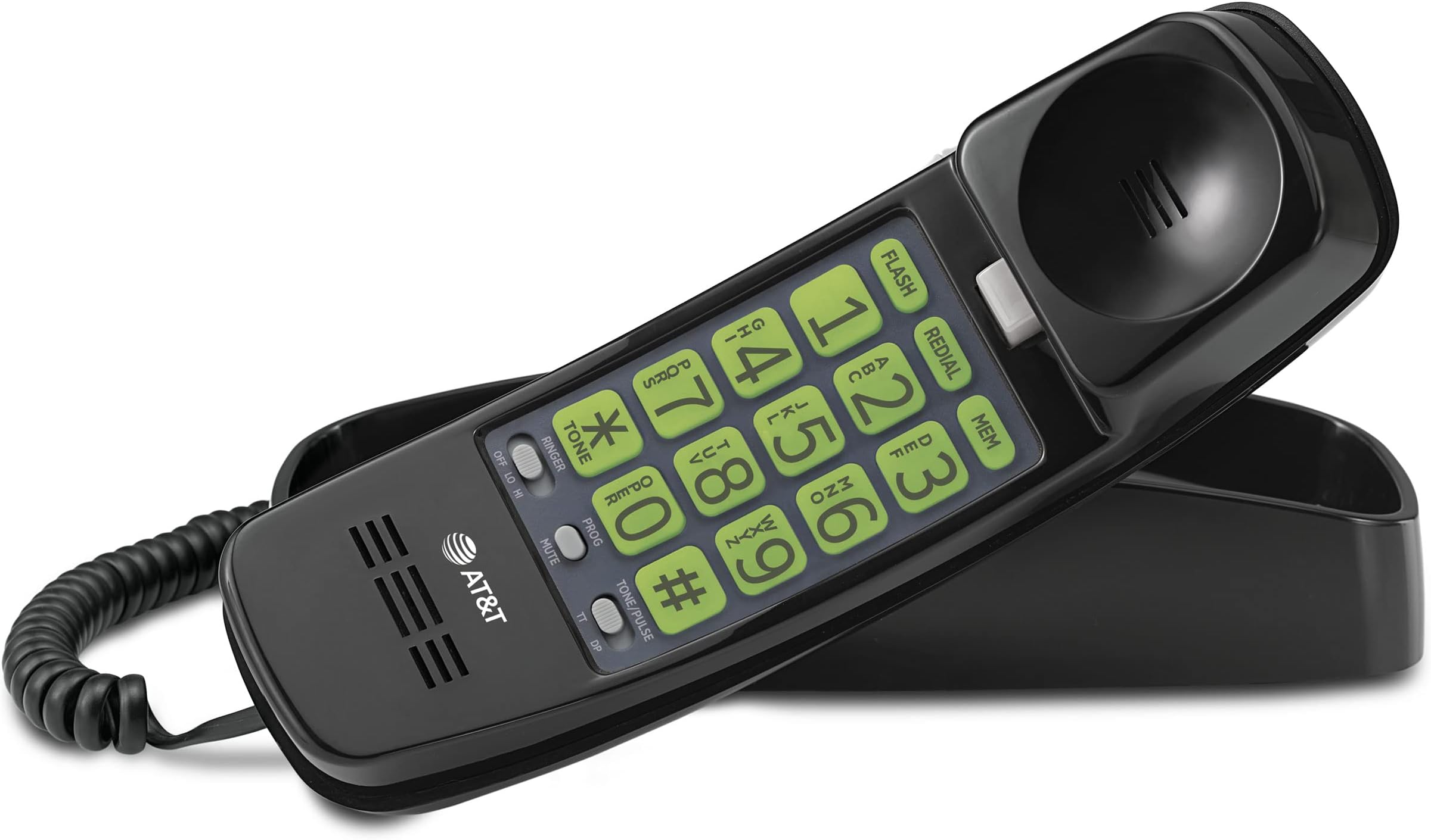 AT&T TRIMLINE 213-11 Corded Phone with Extra Big Buttons - Senior Friendly Landline Phone, Visual Ringer, Lighted Keypad, Wall Mount, No AC Power Needed, Black