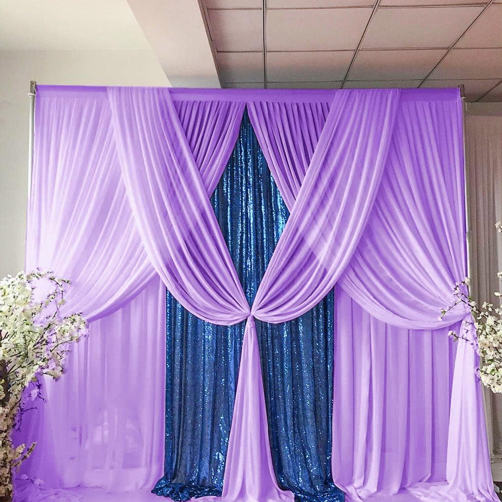 DUOBAO Lavender Chiffon Curtains 2 Panels 58 Inch Width by 120 Inch Long Light Purple Wedding Sheer Backdrop Drapes Window Curtain for Living Room Voile Photography Backdrops(5FTx10FT)