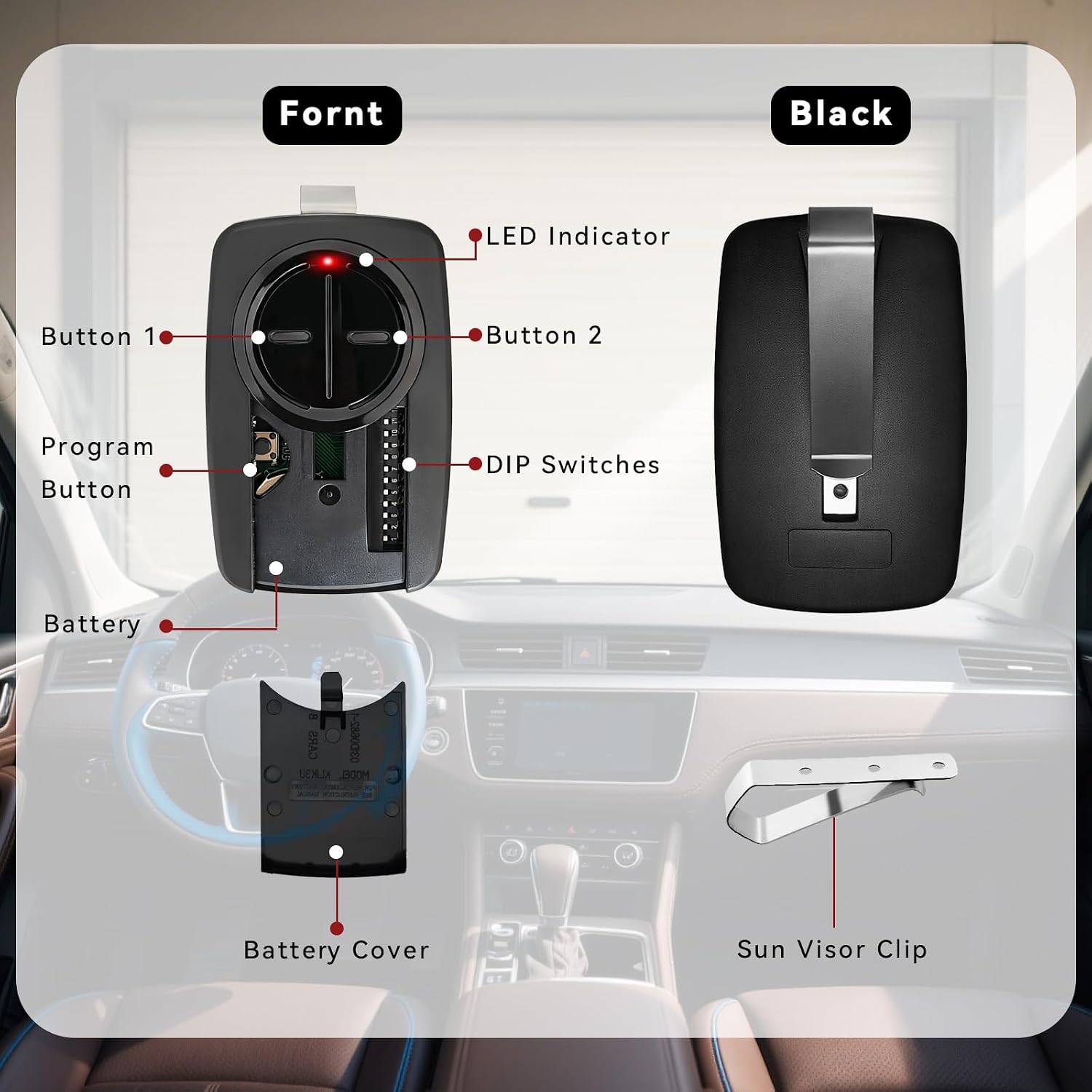 380UT 375UT Universal Garage Door Opener Remote Compatible with Chamberlain Liftmaster Linear Genie Wayne Garage Door Opener Remote 2-Button Black-2pcs