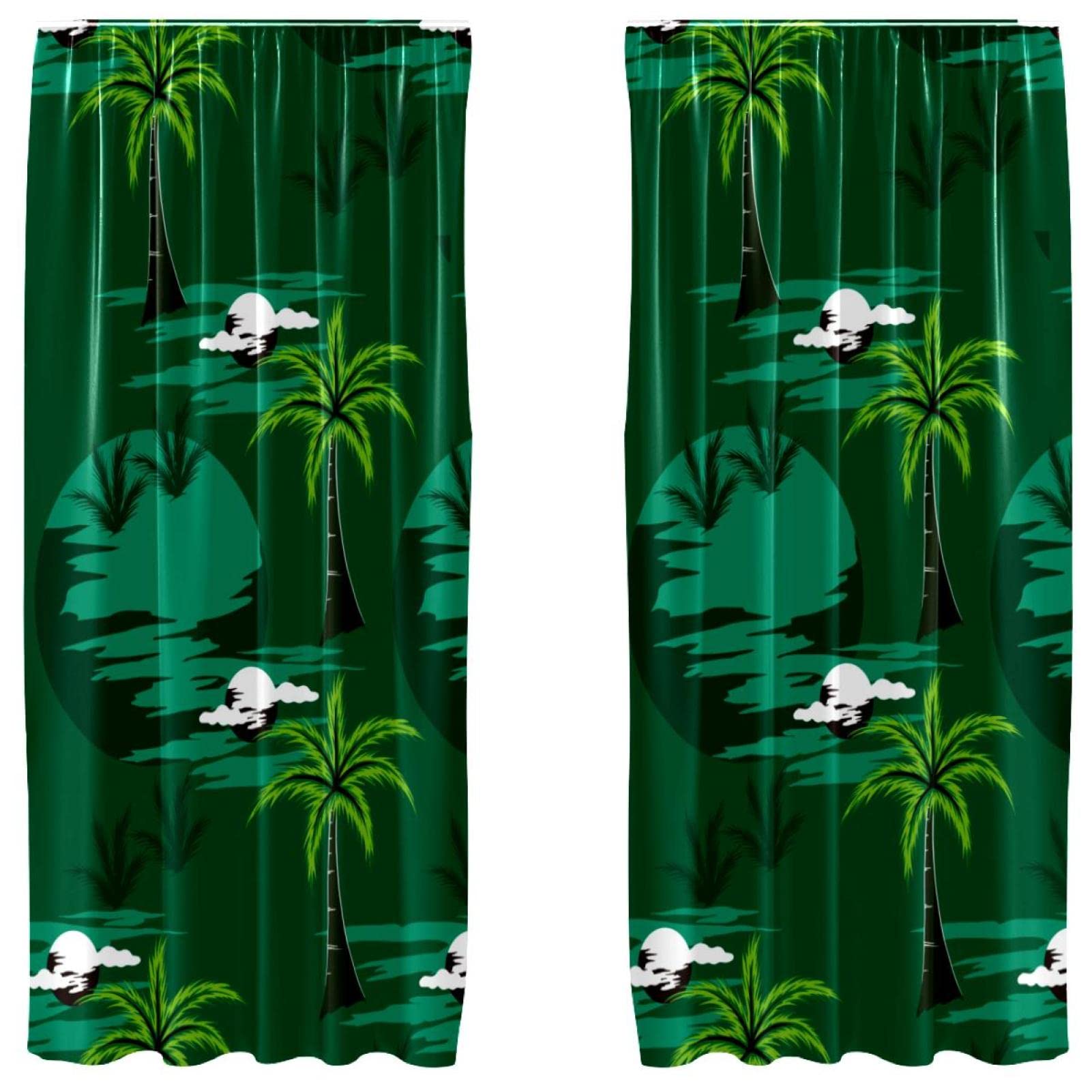 Cortinas de salón de playa tropical para crear un oasis con palmeras verdes en ventanas