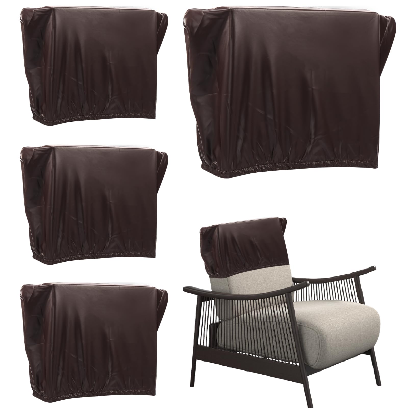 4Pcs Dining Chair Back Covers Stretch PU Kitchen Chair Protectors Covers Waterproof Dustproof Backrest Slipcover Washable Removable Chairs Head Cover for Banquet Kitchen Dining Room Party Hotel Bar
