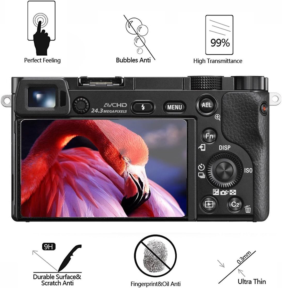 (3-Pack) Screen Protector for Sony DSLR Alpha Nex-7 NEX-6 NEX-5 A6000 A6300 A5000 Camera, Akwox Anti-scrach Tempered Glass 9H Cover
