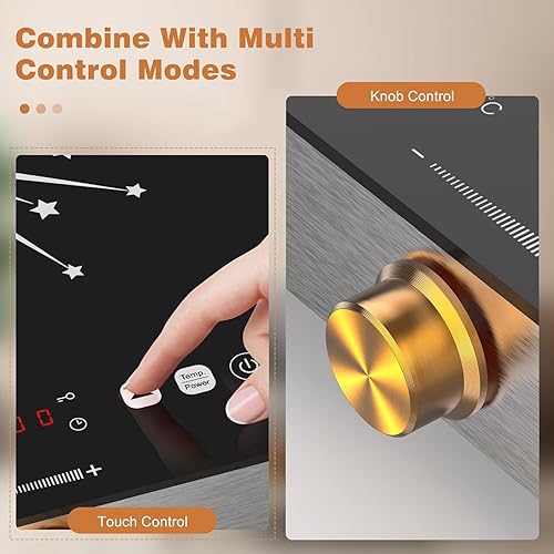 Miniatura 5 de Estufa eléctrica de 2 quemadores de 110 V - 24 pulgadas con asas de 2000 W, quemador de cerámica de dos quemadores con pantalla táctil LCD y control