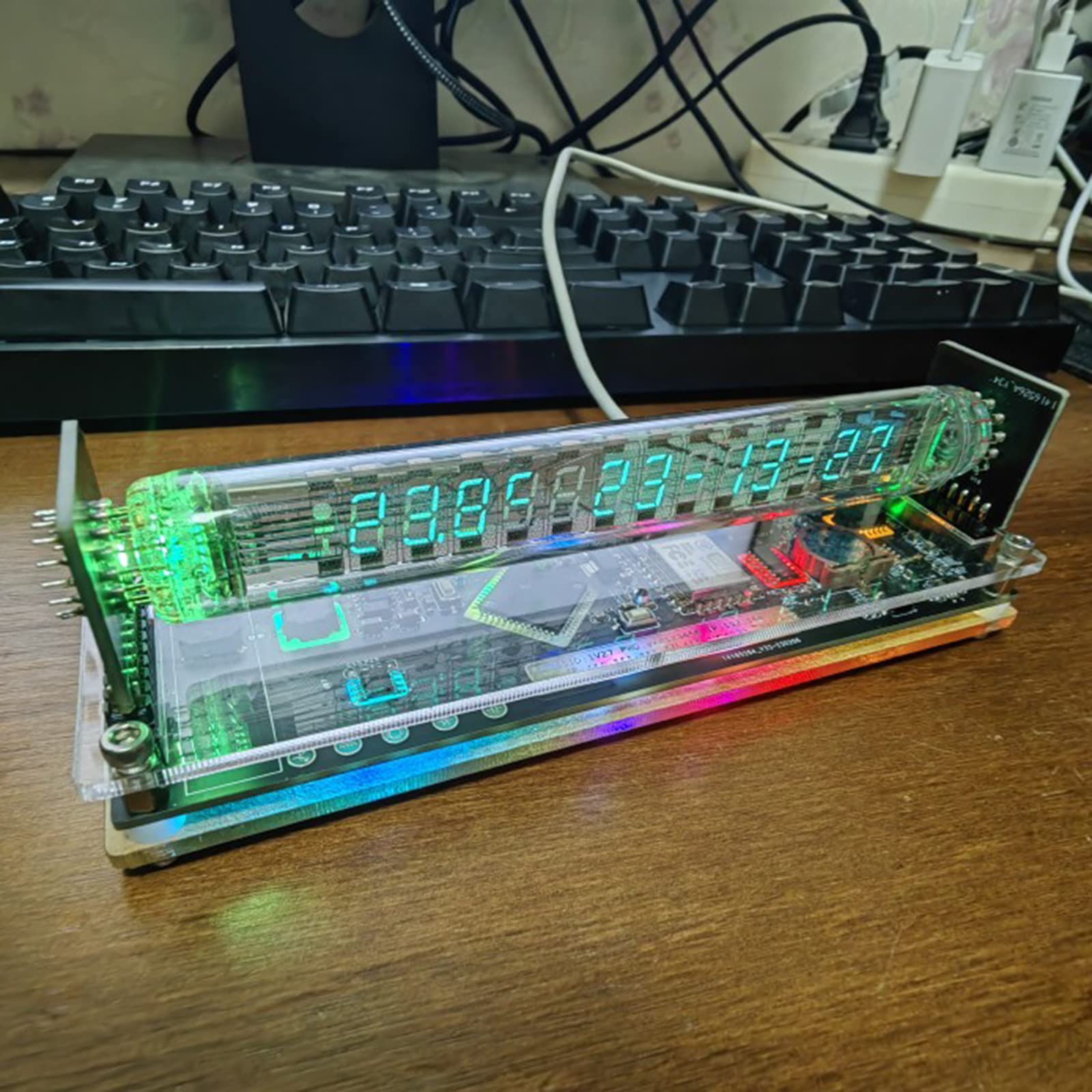 Amazon.co.jp: VFD 真空管時計、IV-27 蛍光管時計、日付温度表示、電源