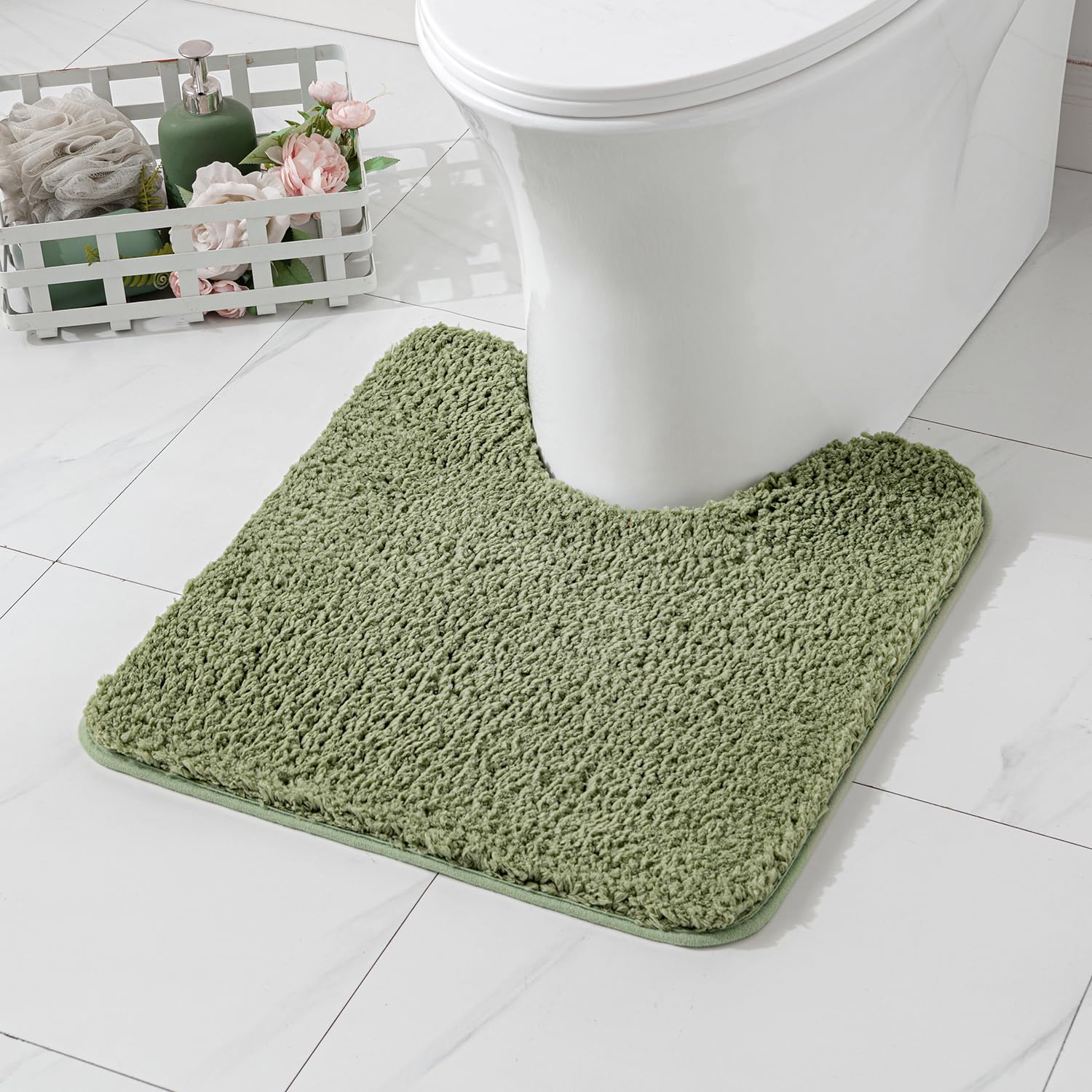 MIULEE Microfiber Toilet Bath Mat U-Shaped Contour Shaggy Bathroom Rugs Non Slip Extra Thick Soft Bath Rug Absorbent Water for Bathroom Commode