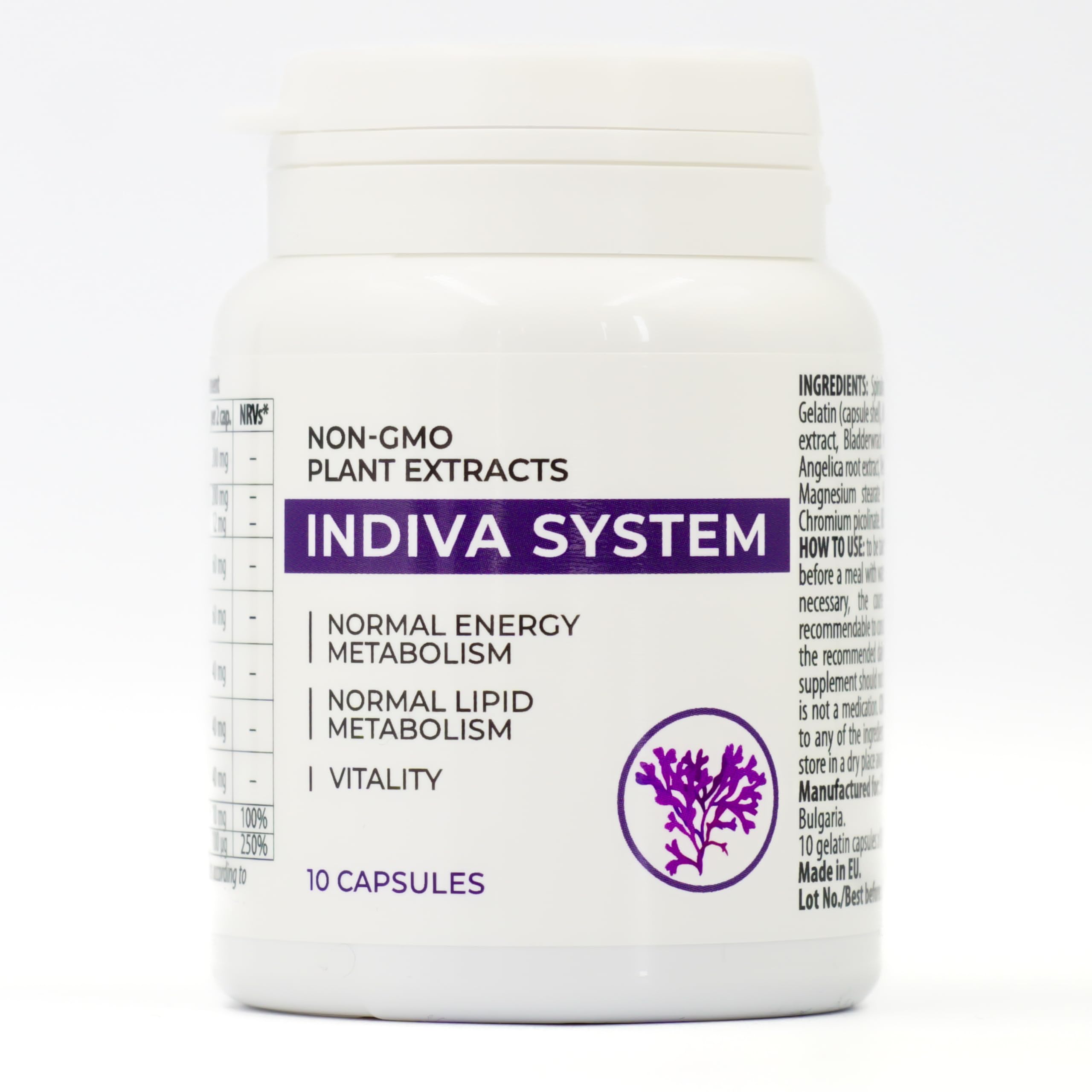 Indiva System Supplément Alimentaire Brûleur de Graisse Puissant, Contrôle d'appétit, pour Homme et Femme, Avec Spiruline et Caféine, 30 Capsules