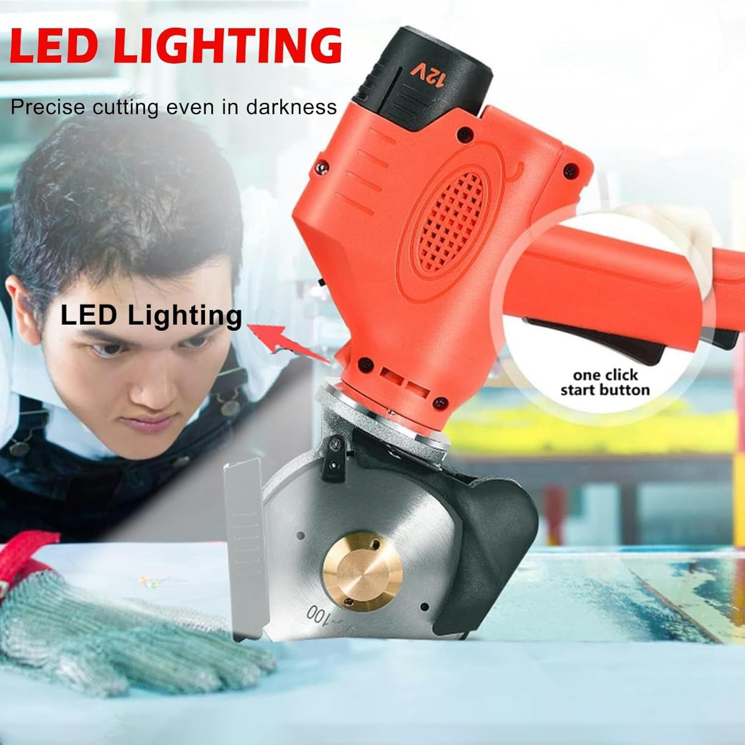 Máquina cortadora de tela inalámbrica, tijeras giratorias eléctricas para cortar telas multicapa, cuero y alfombras, con hoja de 100/125 mm y batería de 2000 mAh, grosor de corte de 37 mm