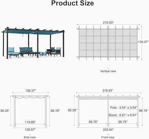 Miniatura 131 de PURPLE LEAF - Pérgola/kiosco retráctil de metal de 10 x 12 pies con toldo para exteriores, patio, jardín, porche, playa, pabellón estilo enrejado