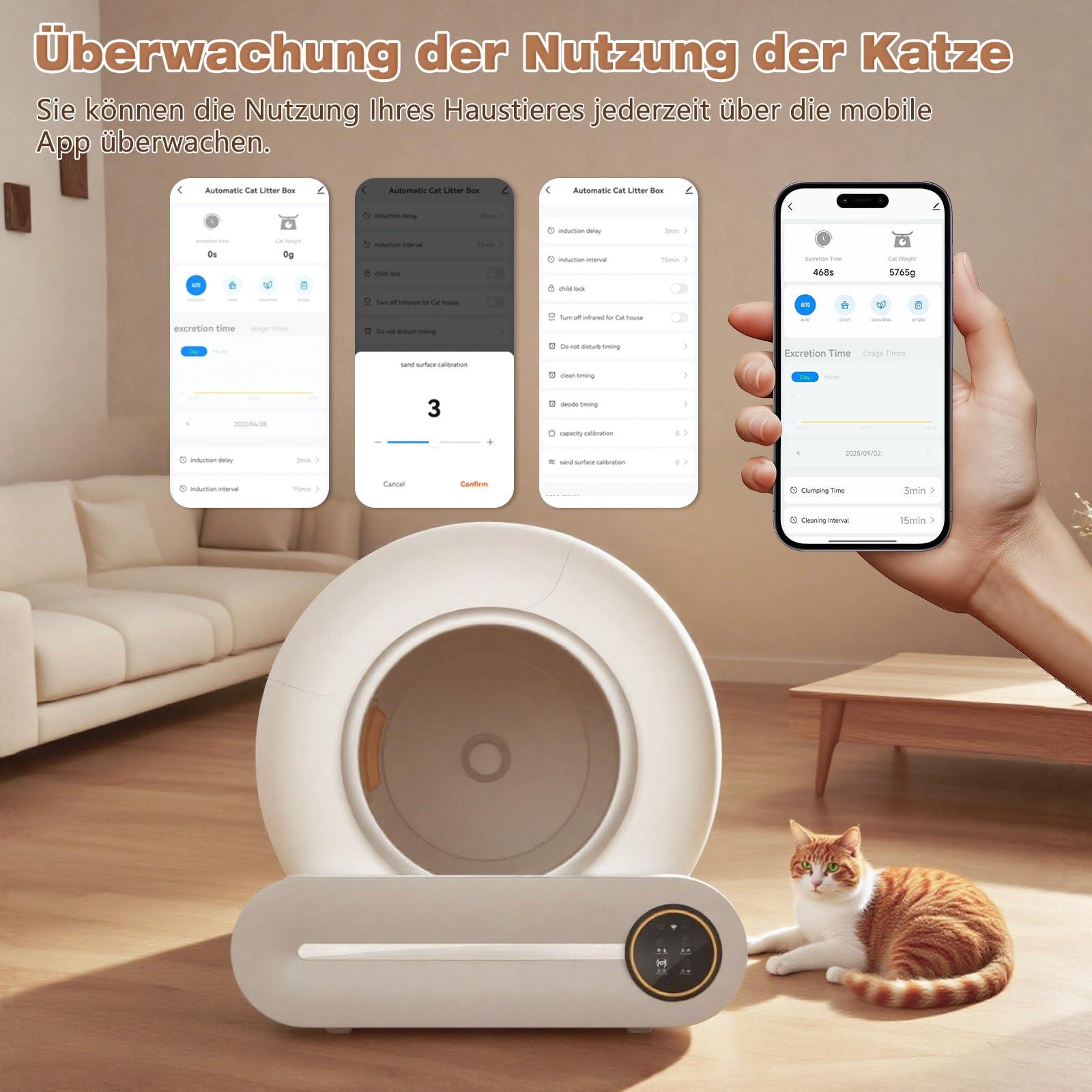 Katzenklo Selbstreinigend 65l Elektrische Automatische Katzentoilette,Automatischer Katzenstreu-Roboter Mit Extra GroßEm FassungsvermöGen/Ebenem Fach 9l/App Control/Ionic Deodorizer FüR Mehrere Katzen