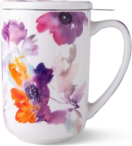 Miniatura 9 de AmorArc Taza de té de porcelana con infusor y tapas, colador de taza de té de 18 onzas con soporte para bolsa de té para té de hojas sueltas, taza
